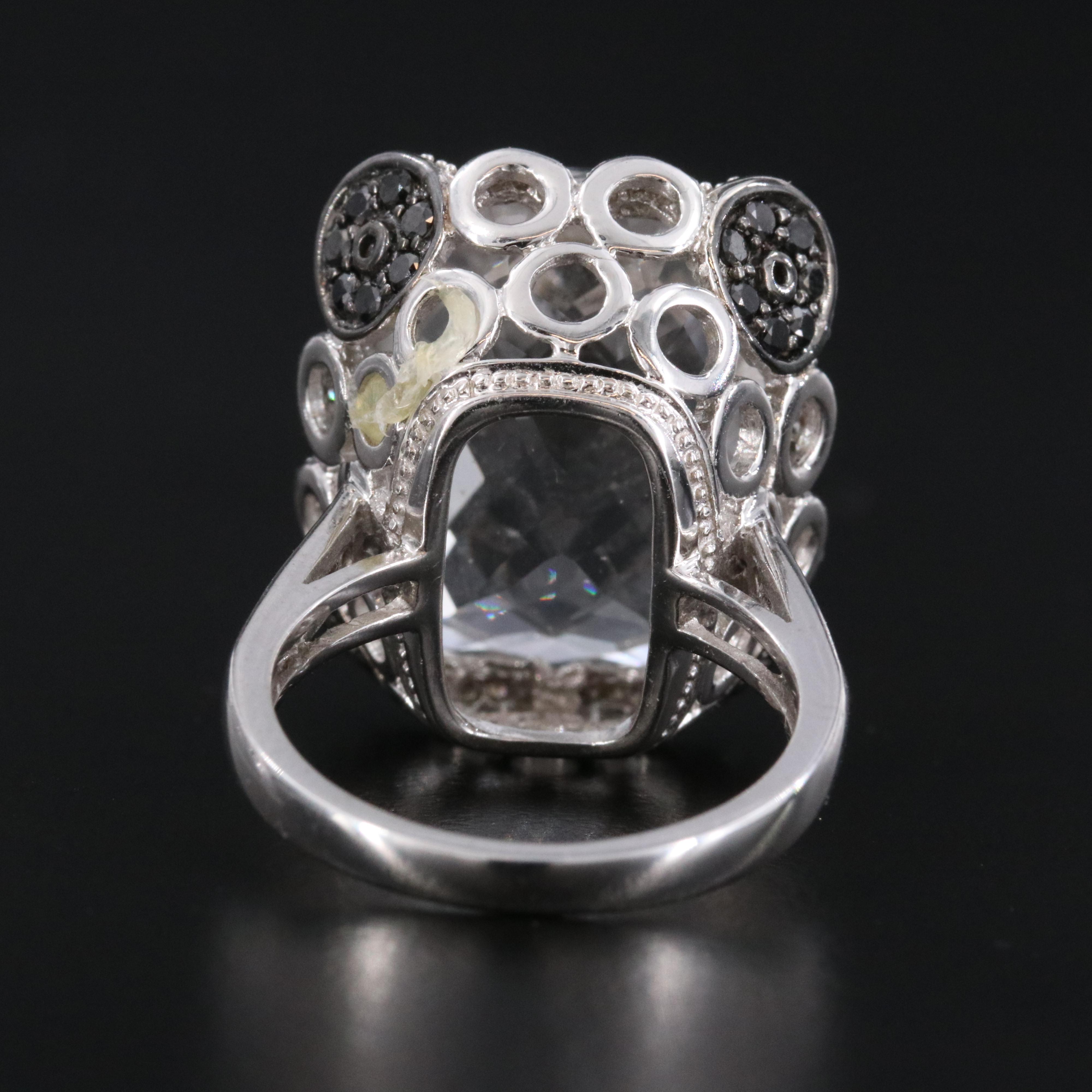 14K 26.75 CT White Sapphire and Diamond Ring with Fancy Black Diamonds