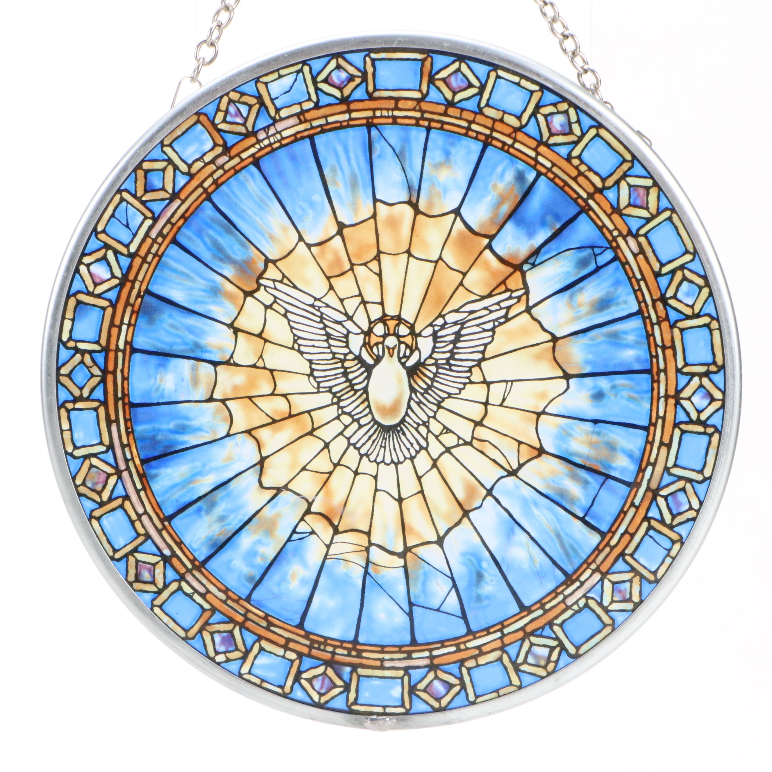 Cast Metal Horse and Rabbit with Printed Glass Holy Spirit Medallion Hanging