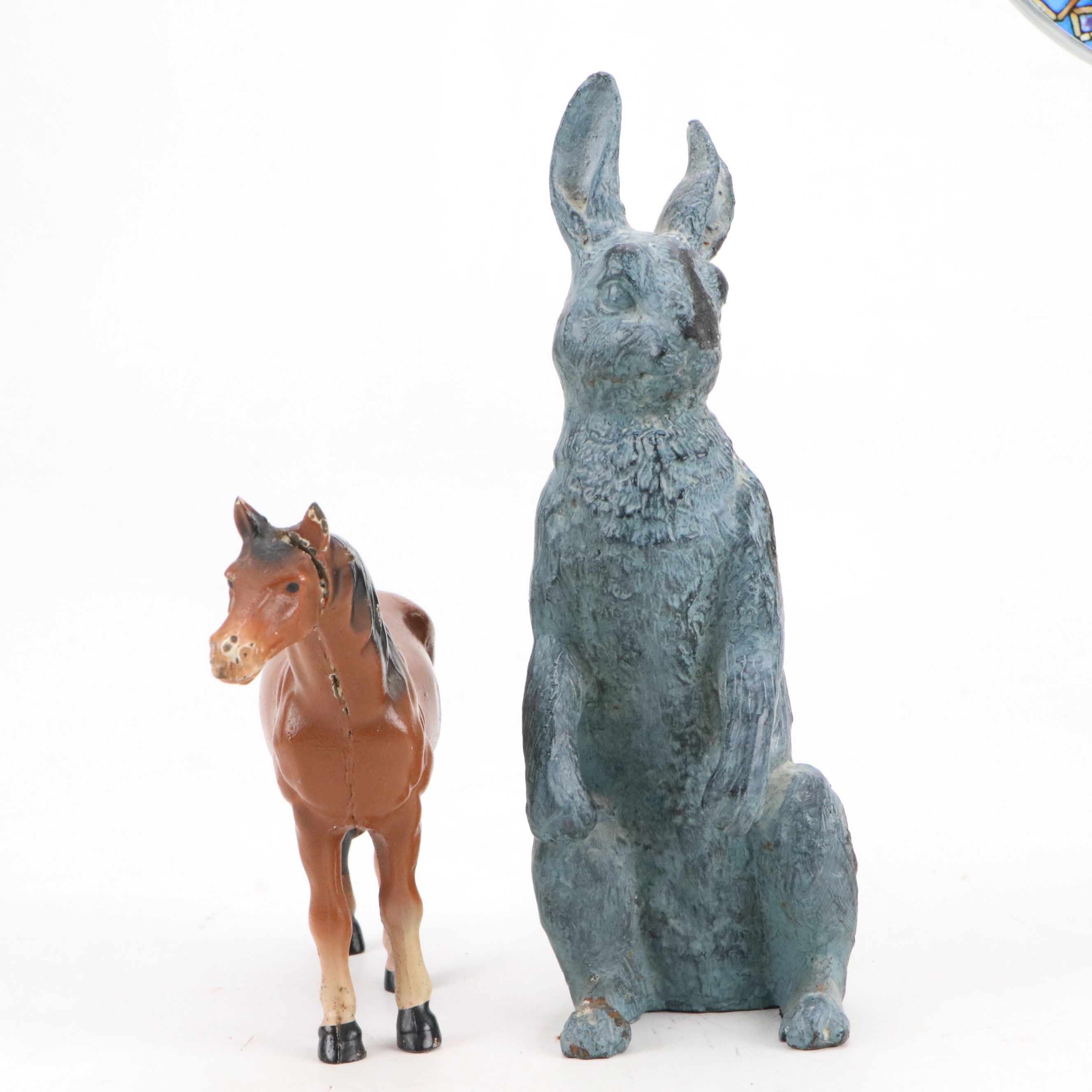 Cast Metal Horse and Rabbit with Printed Glass Holy Spirit Medallion Hanging