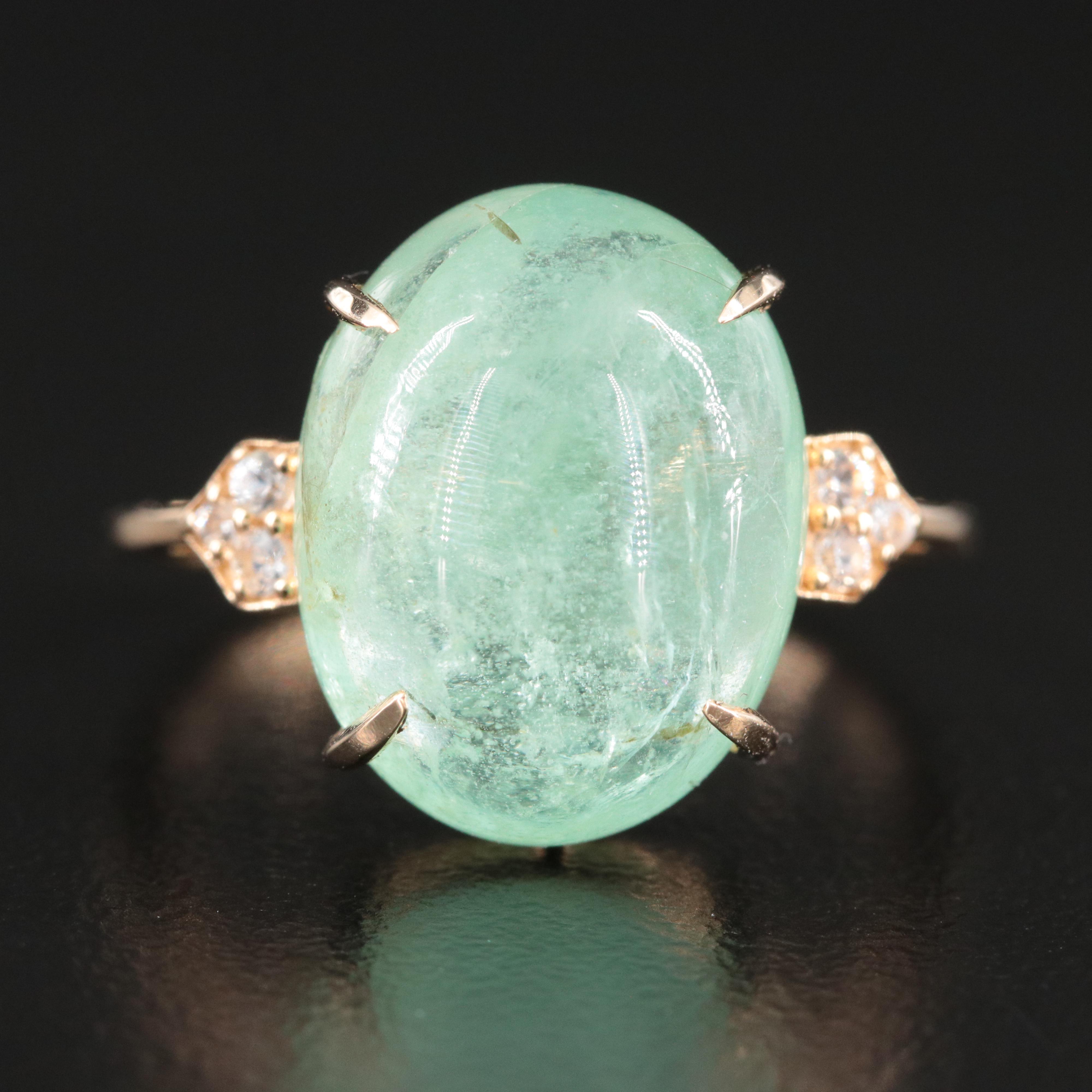14K 10.82 CT Emerald and White Sapphire Ring
