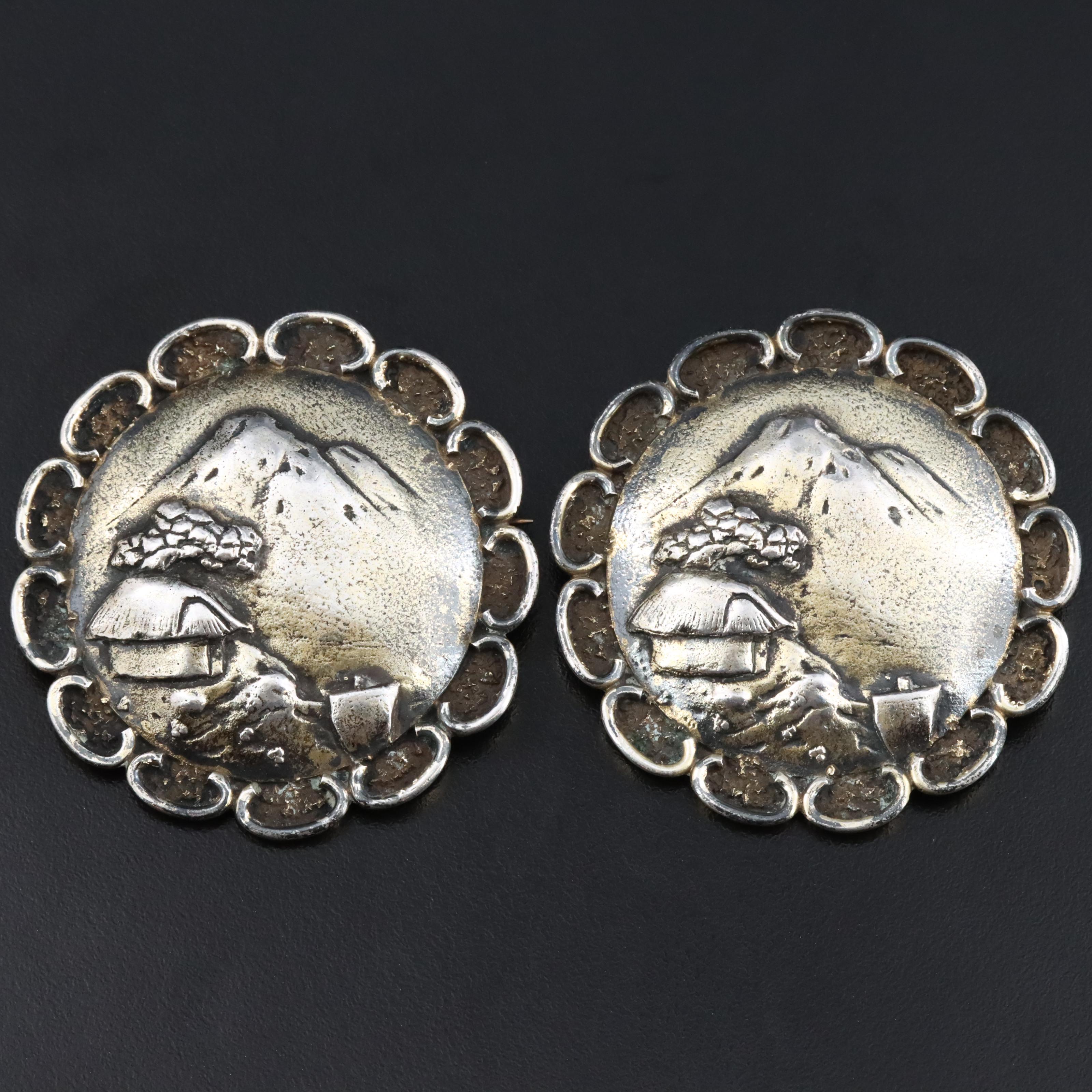 Vintage 1950s Japanese Sterling Ft. Fuji Brooches