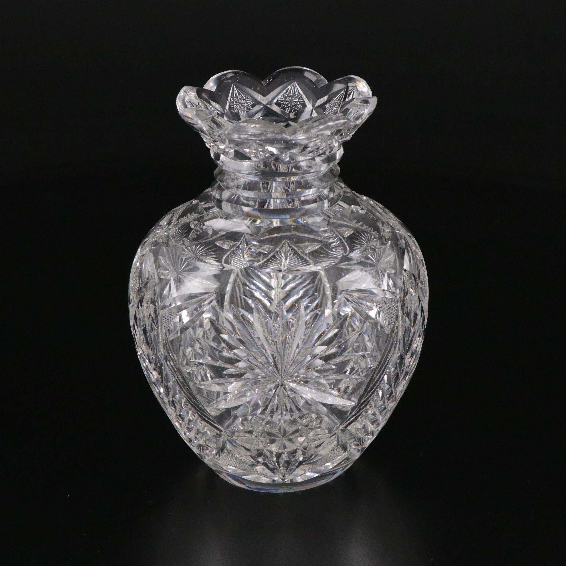 Brilliant Cut Glass Hobstar and Other Vases, Early to Mid-20th Century