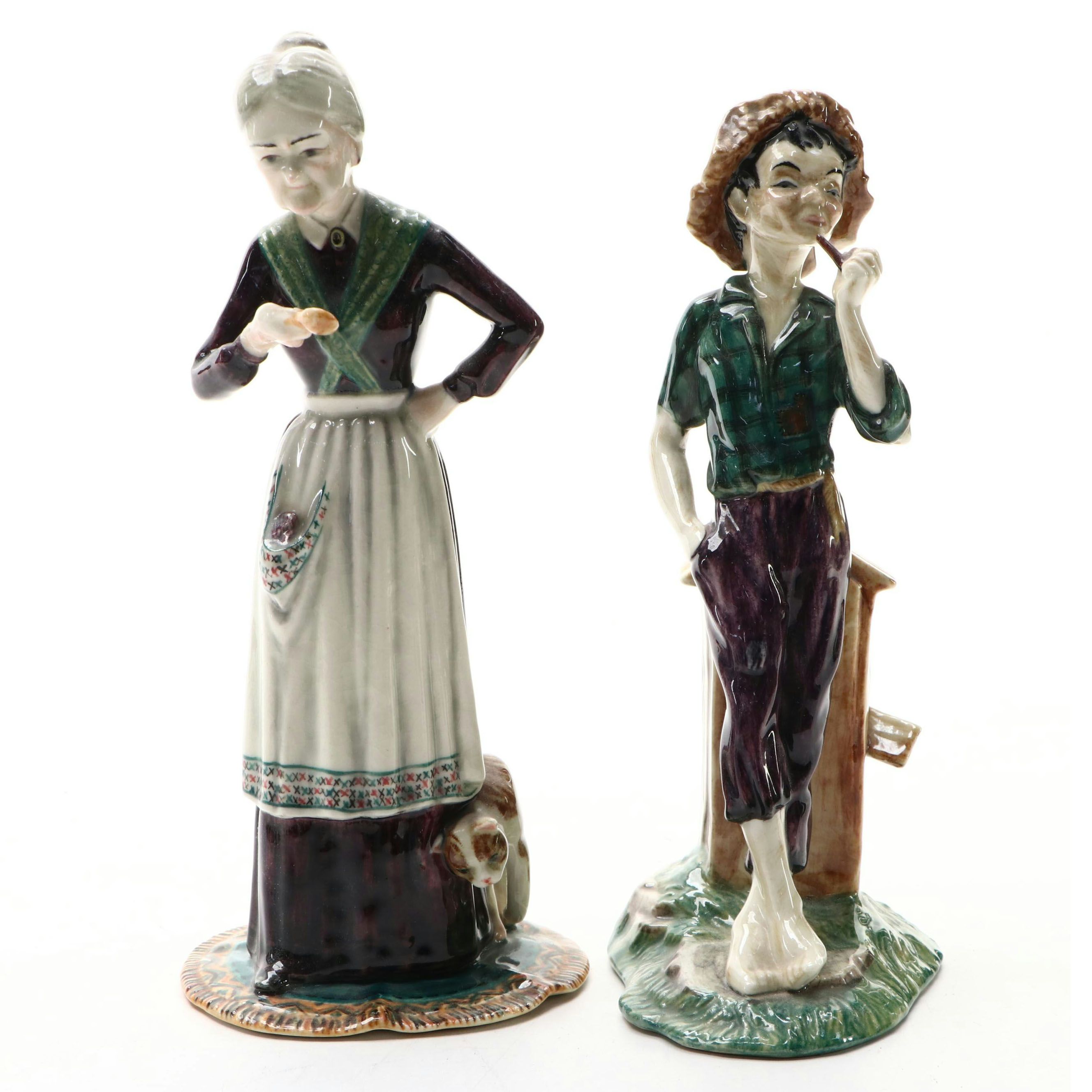 Gort Bone China "Huckleberry Finn" and "Aunt Polly" Figurines