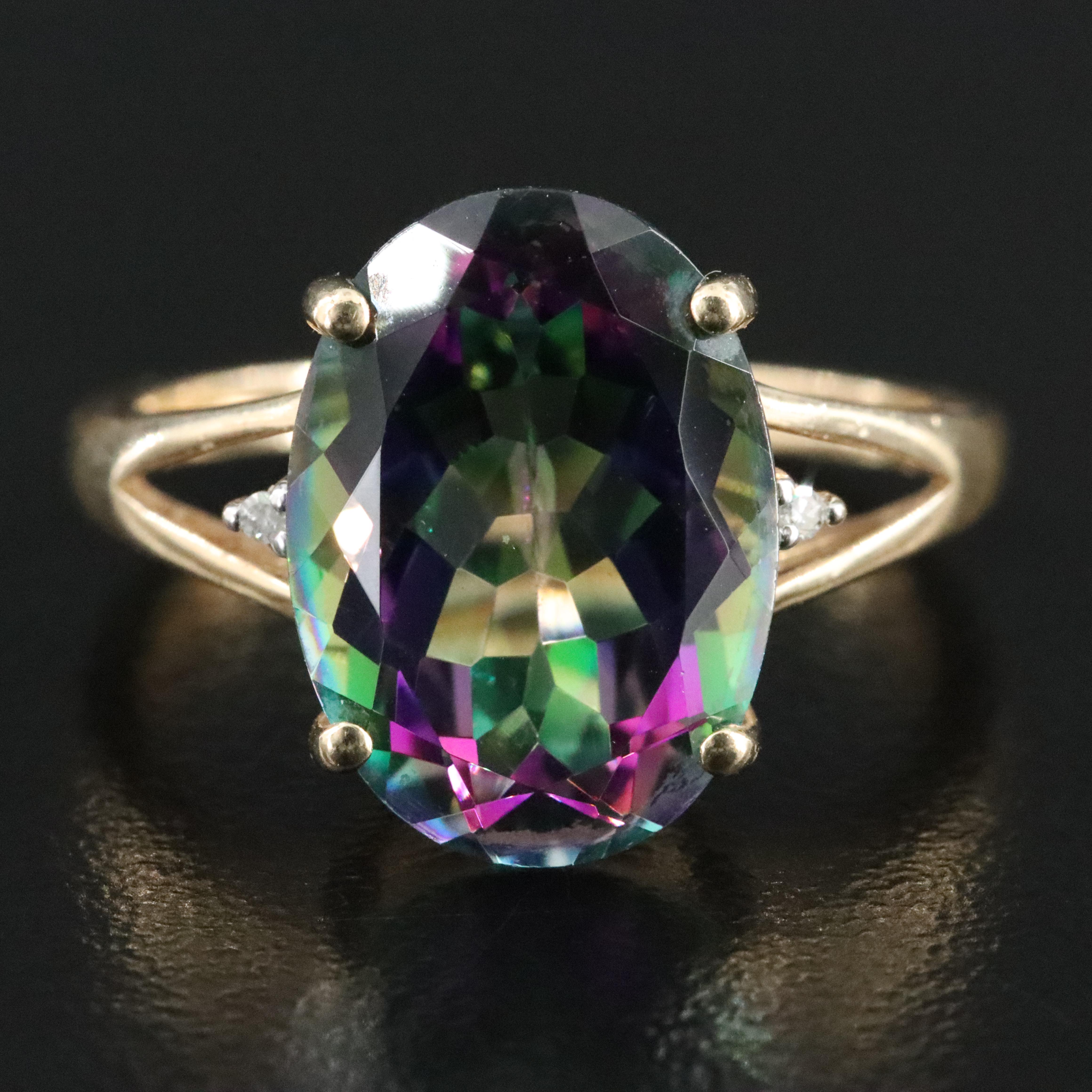 14K Mystic Topaz and Diamond Ring