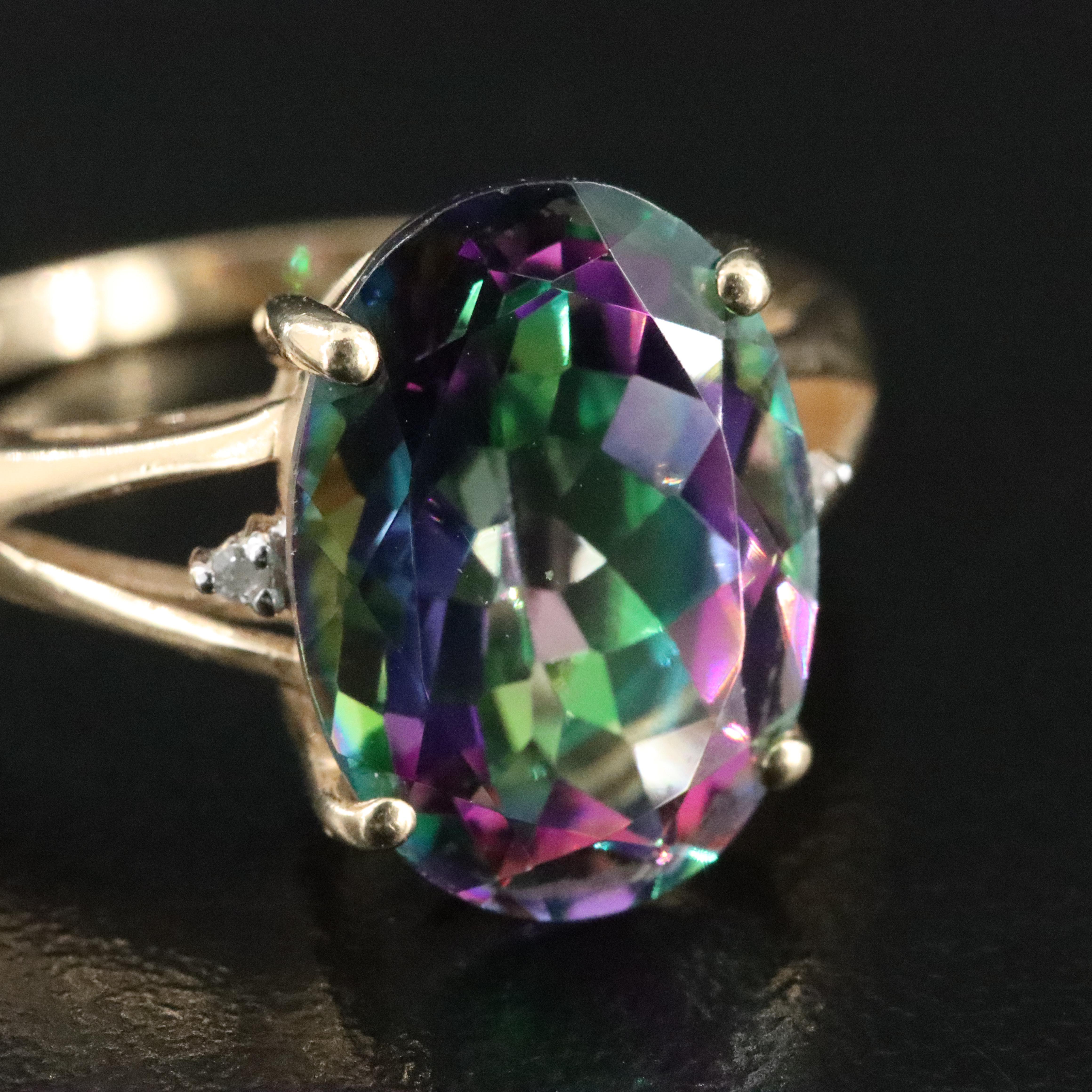 14K Mystic Topaz and Diamond Ring