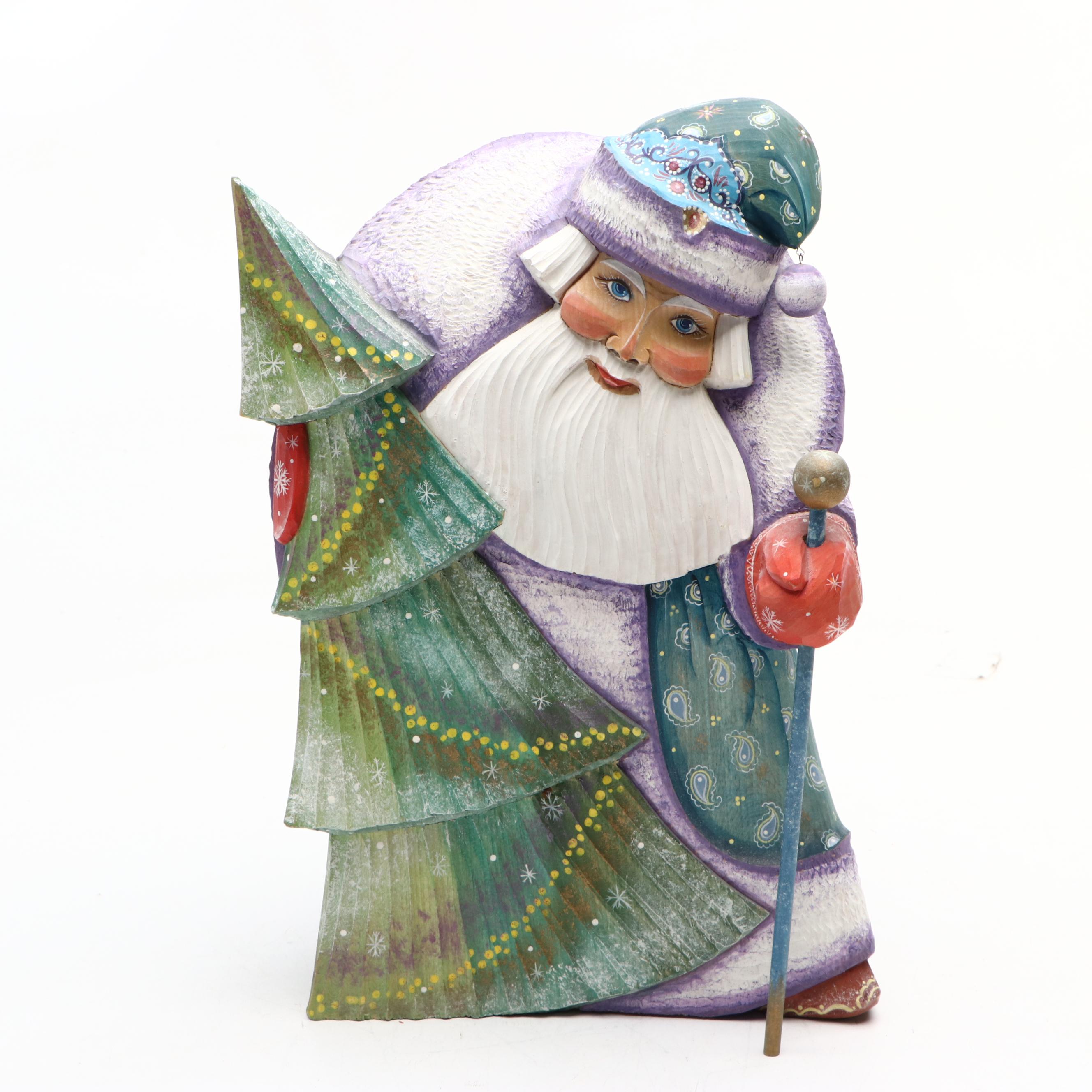 Russian Folk Art Style Carved Wood Santa Claus
