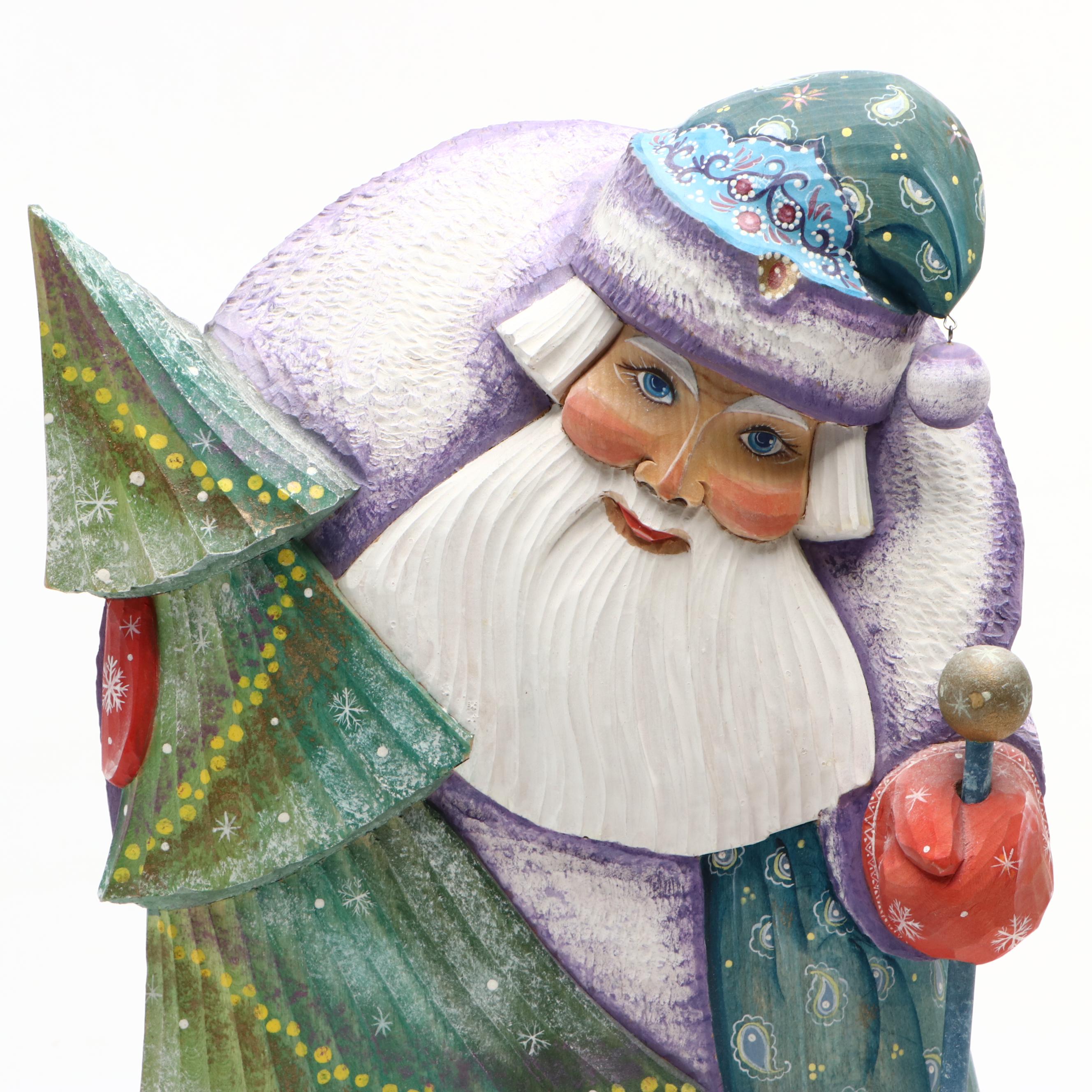 Russian Folk Art Style Carved Wood Santa Claus