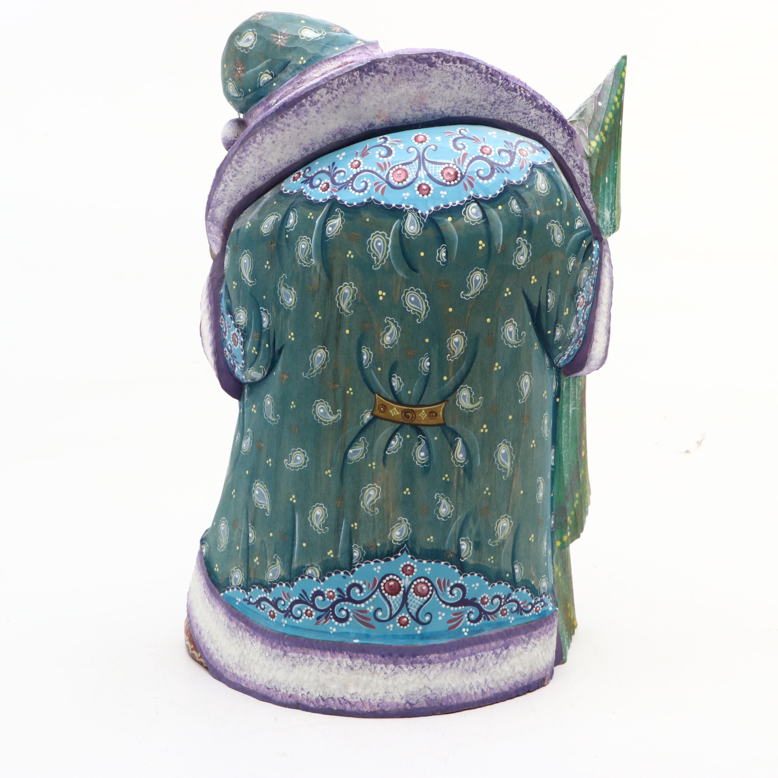 Russian Folk Art Style Carved Wood Santa Claus