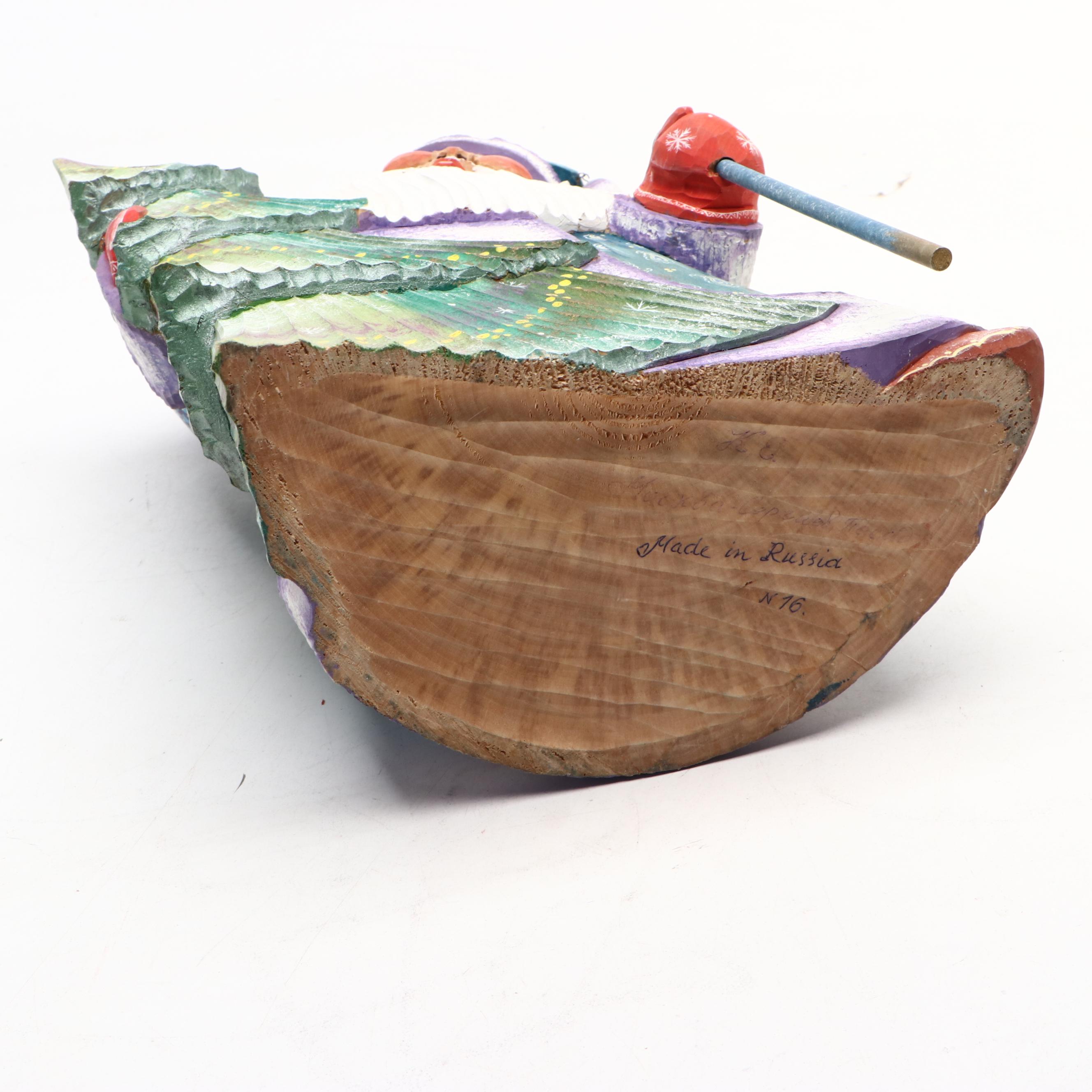 Russian Folk Art Style Carved Wood Santa Claus