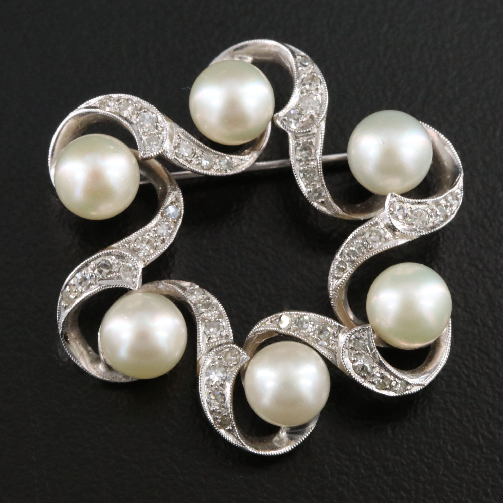 Vintage 14K Pearl and Diamond Brooch