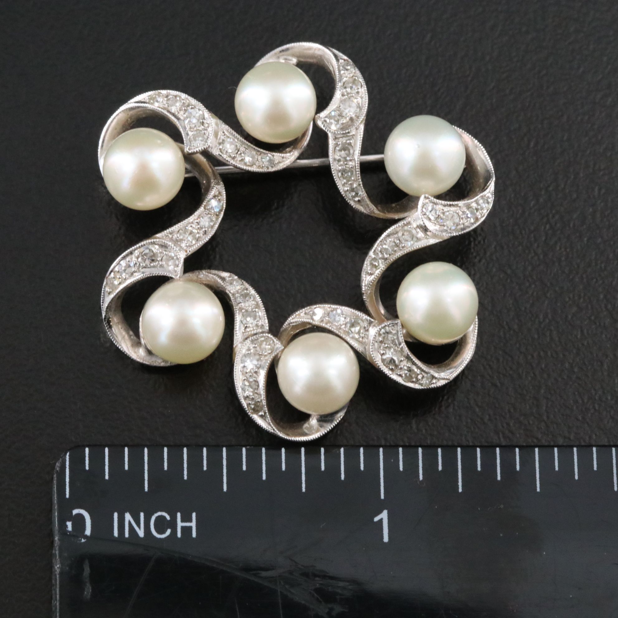 Vintage 14K Pearl and Diamond Brooch