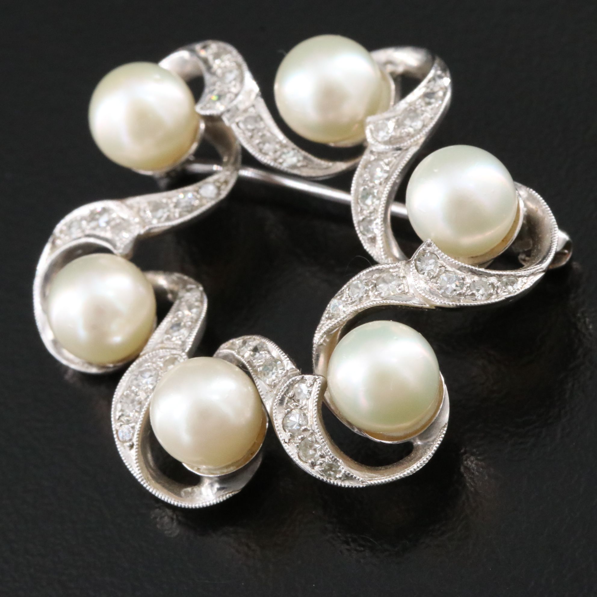 Vintage 14K Pearl and Diamond Brooch