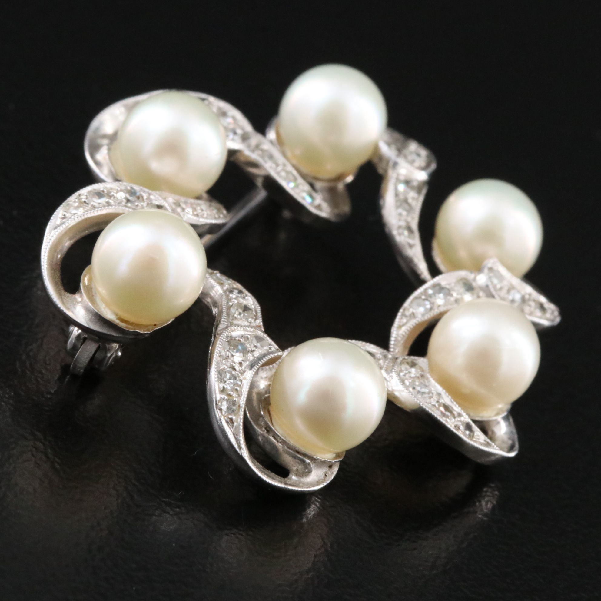 Vintage 14K Pearl and Diamond Brooch