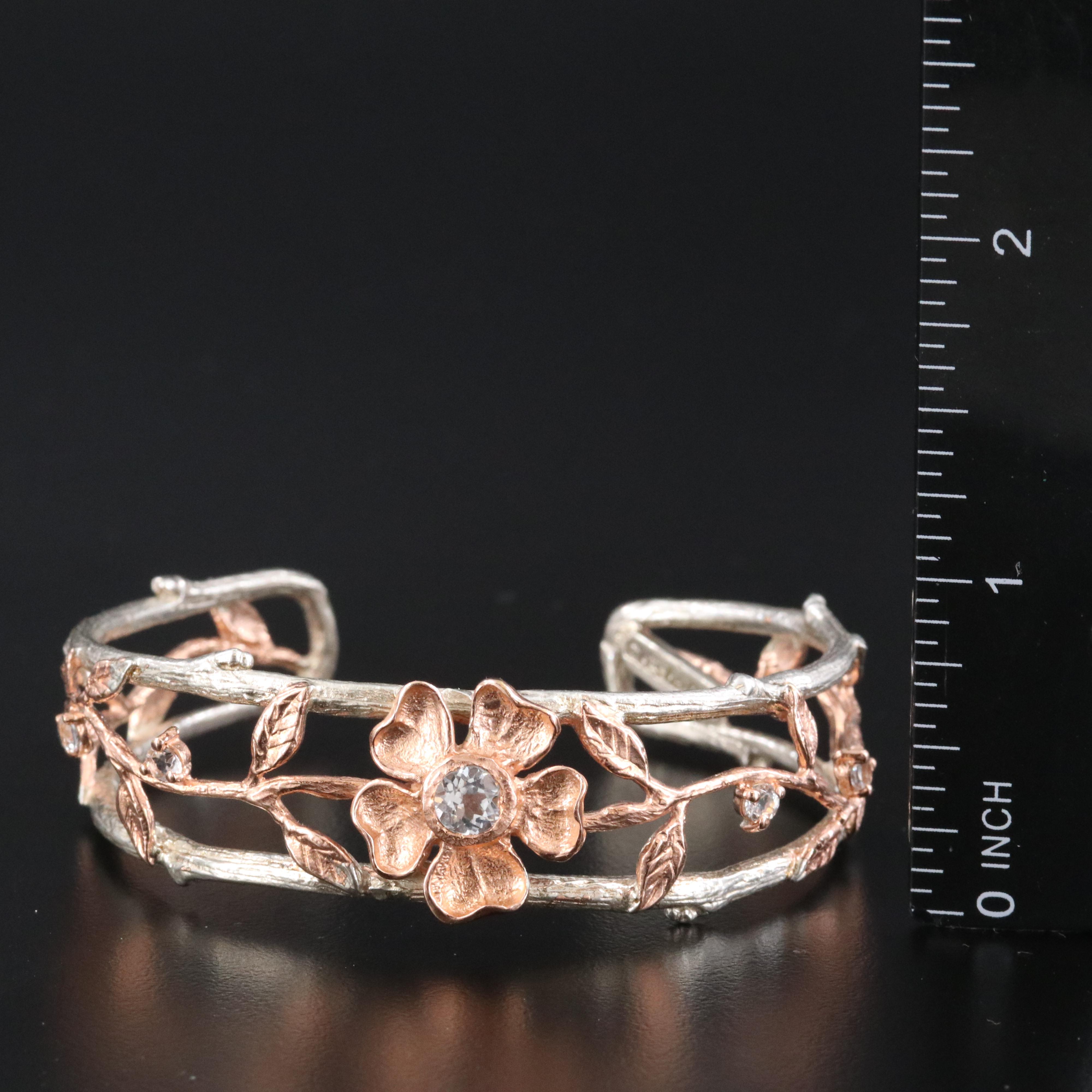 Sterling Floral White Sapphire Cuff Bracelet