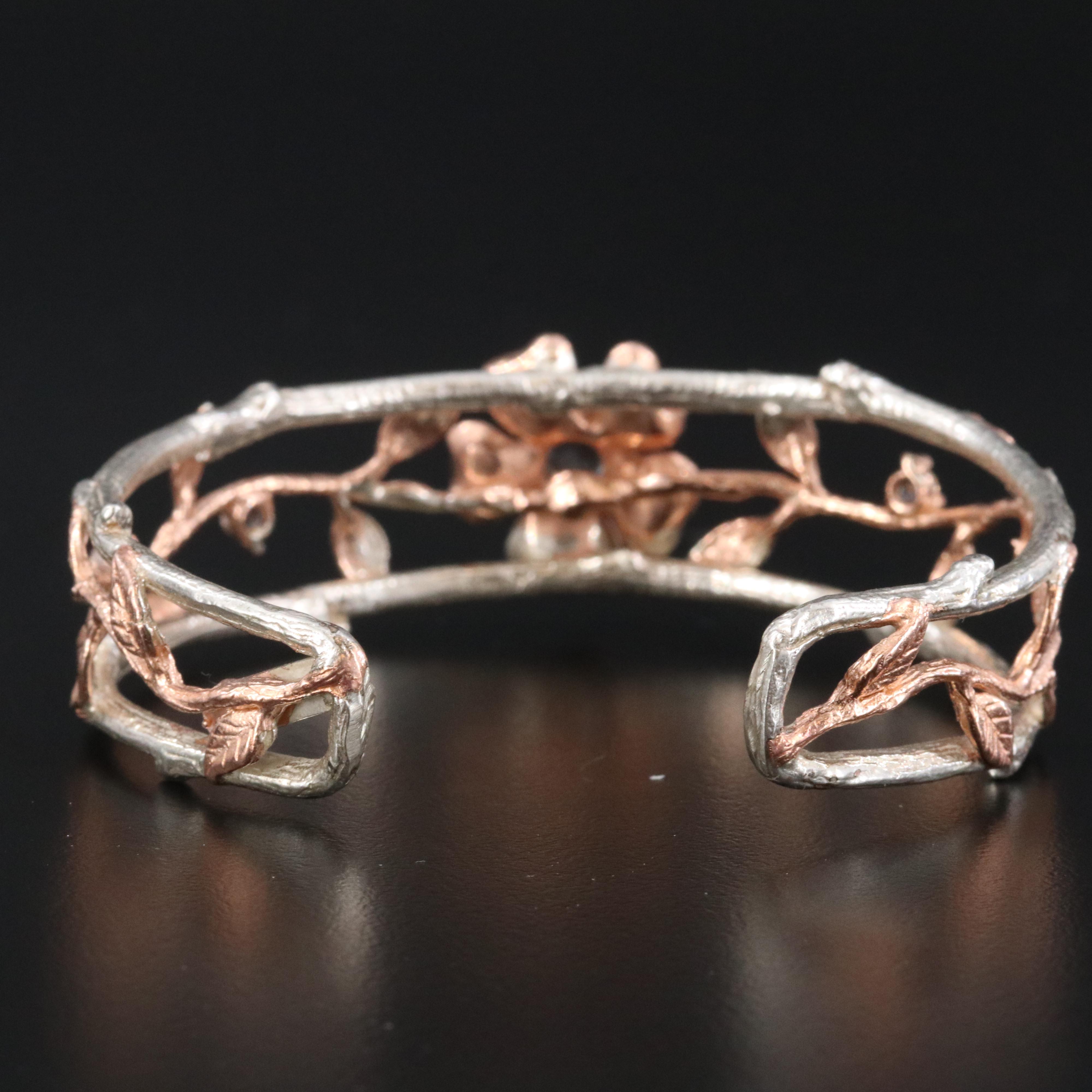 Sterling Floral White Sapphire Cuff Bracelet