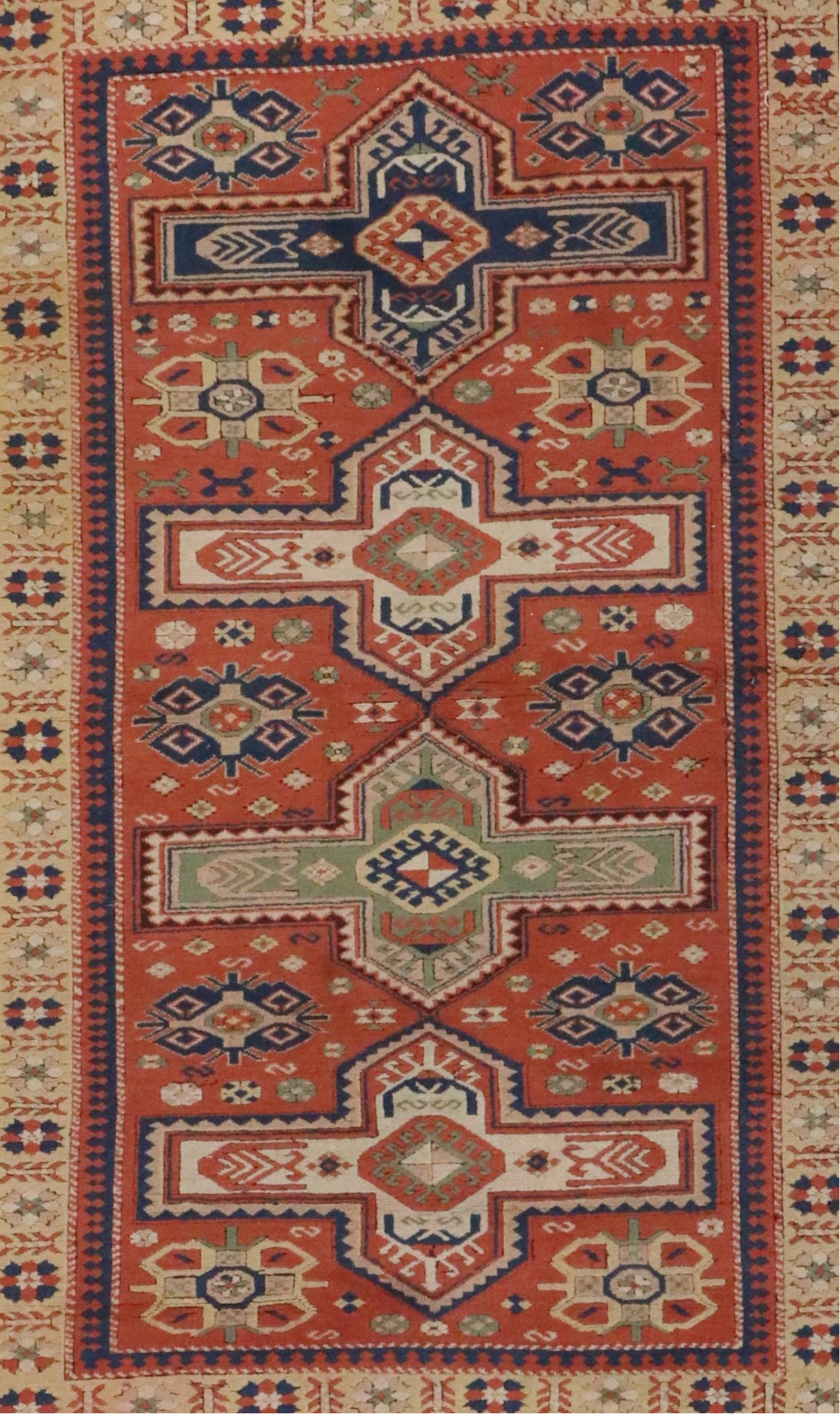 3'10 x 6'3 Hand-Knotted Caucasian Kazak Area Rug