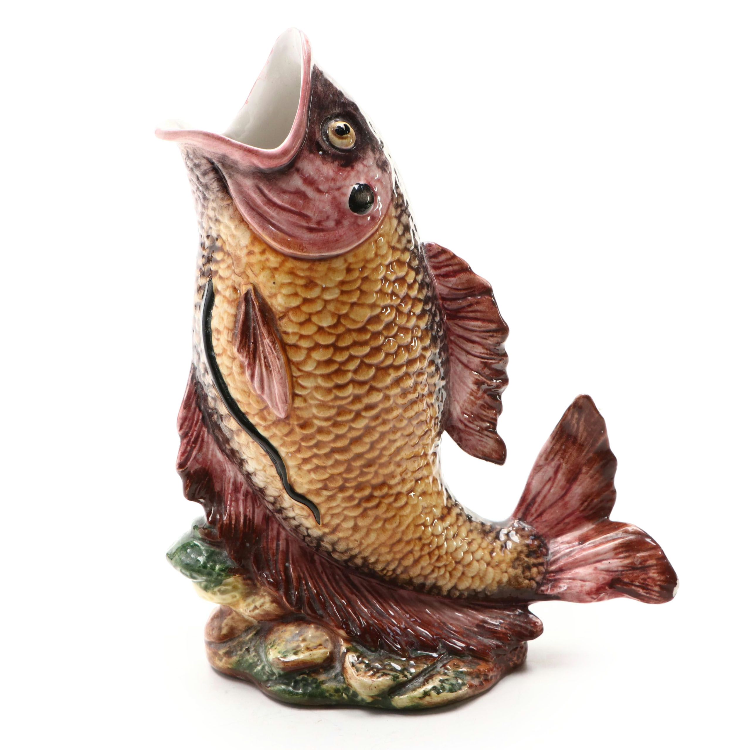 Italian Tin Glaze Fish Form Vase