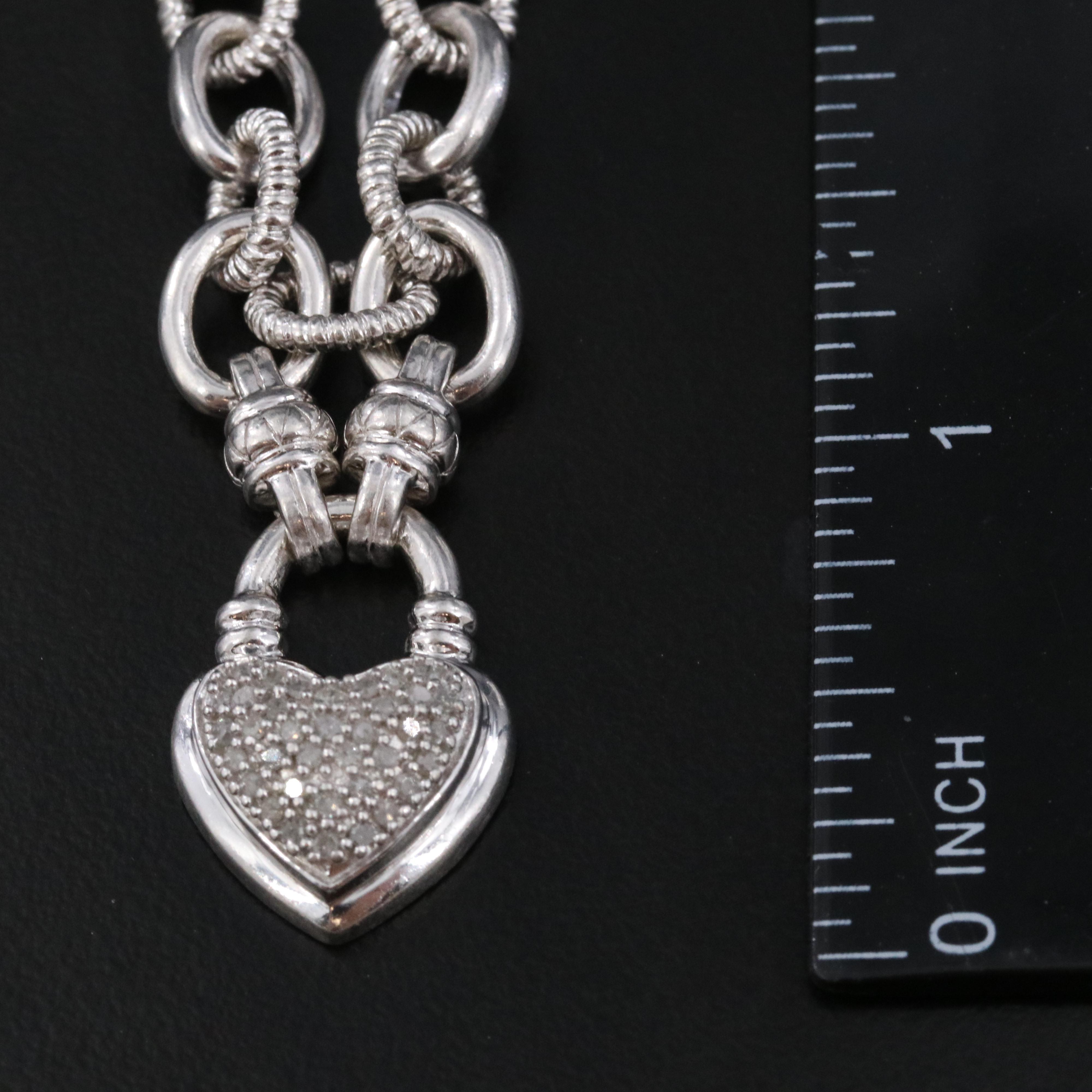 Sterling Diamond Bracelet with Heart Charm