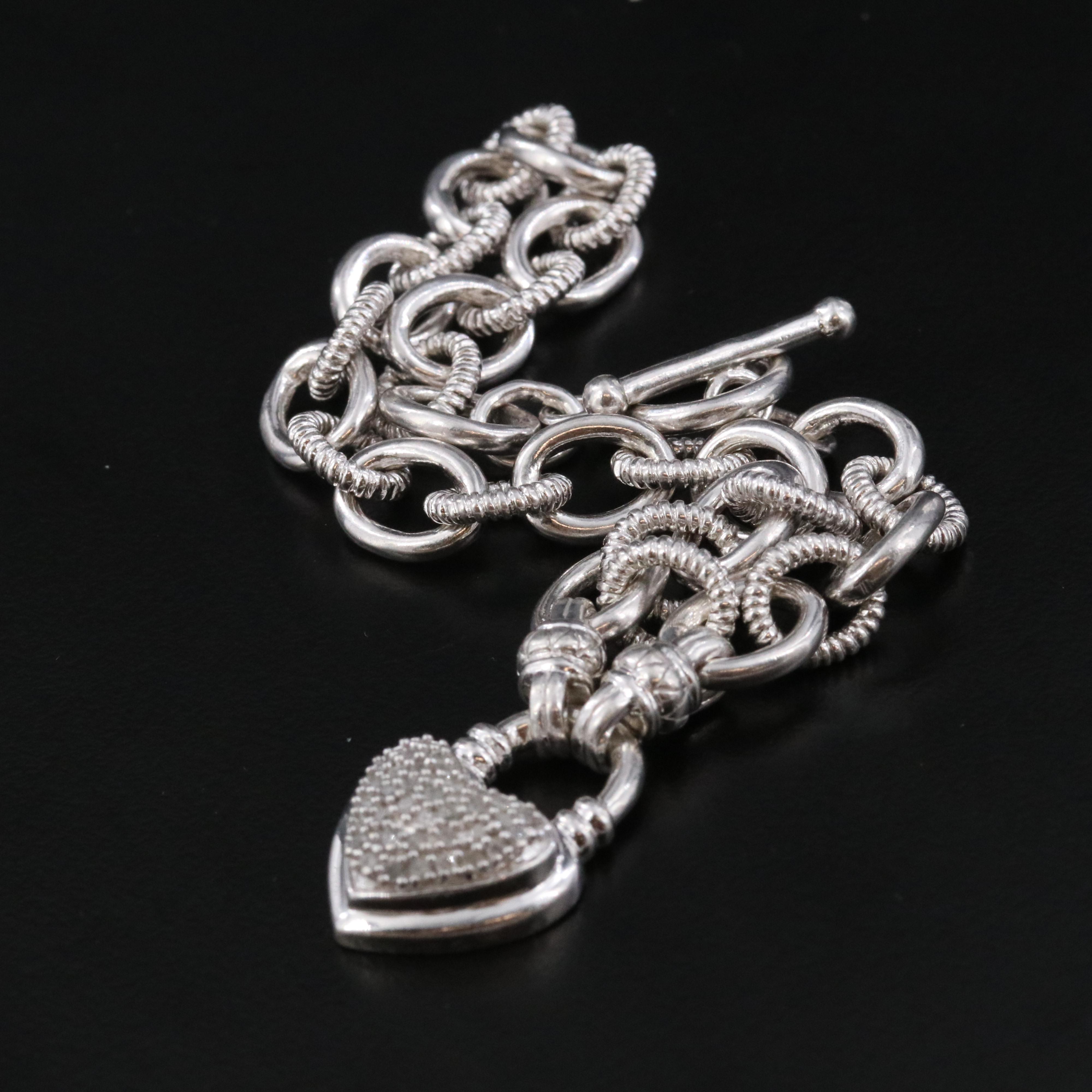 Sterling Diamond Bracelet with Heart Charm