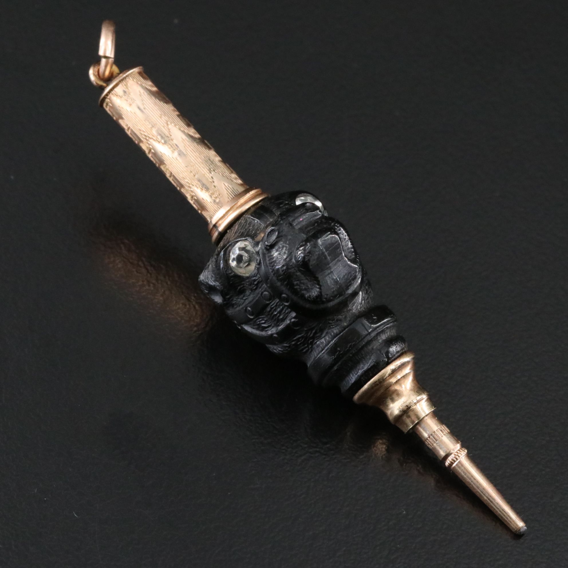 Antique Gold Filled Bulldog Retractable Mechanical Pencil Fob Charm Pendant