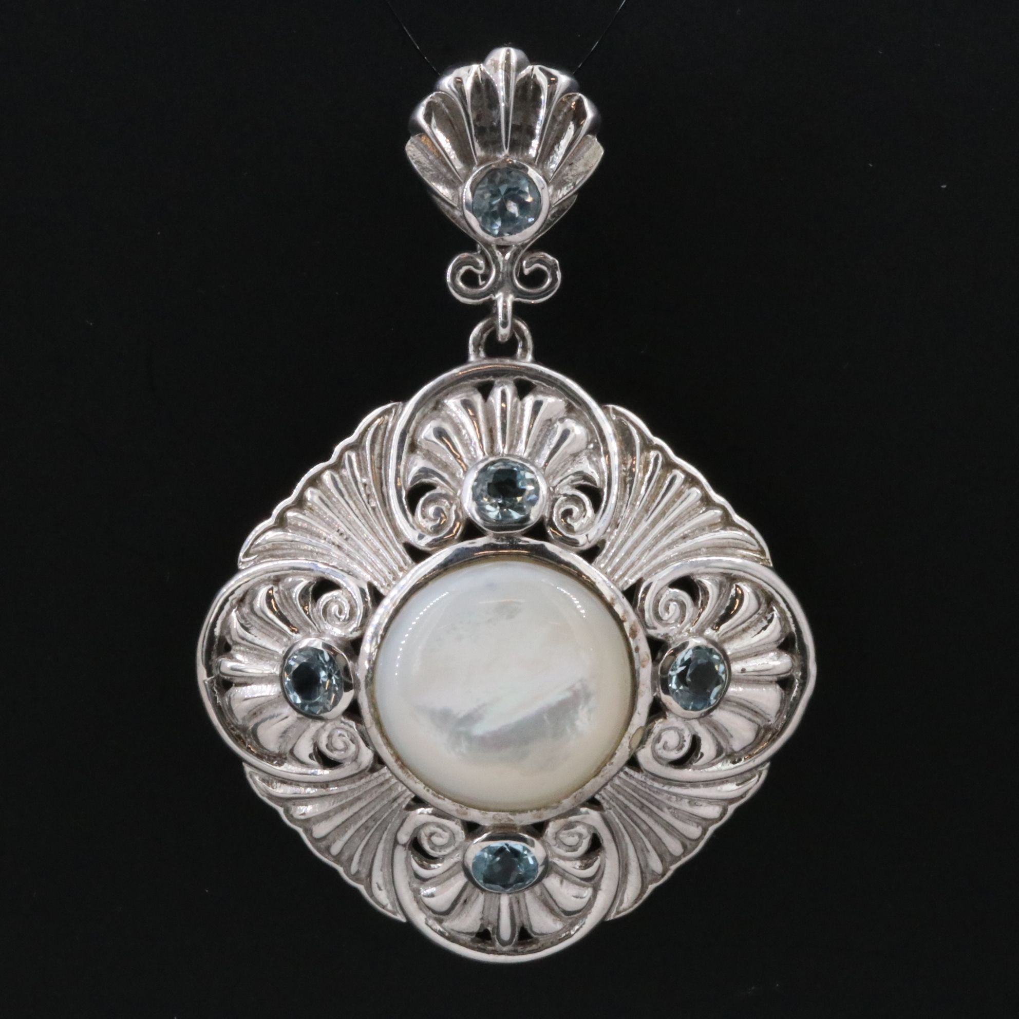 Sterling Mother-of-Pearl and Topaz Enhancer Pendant