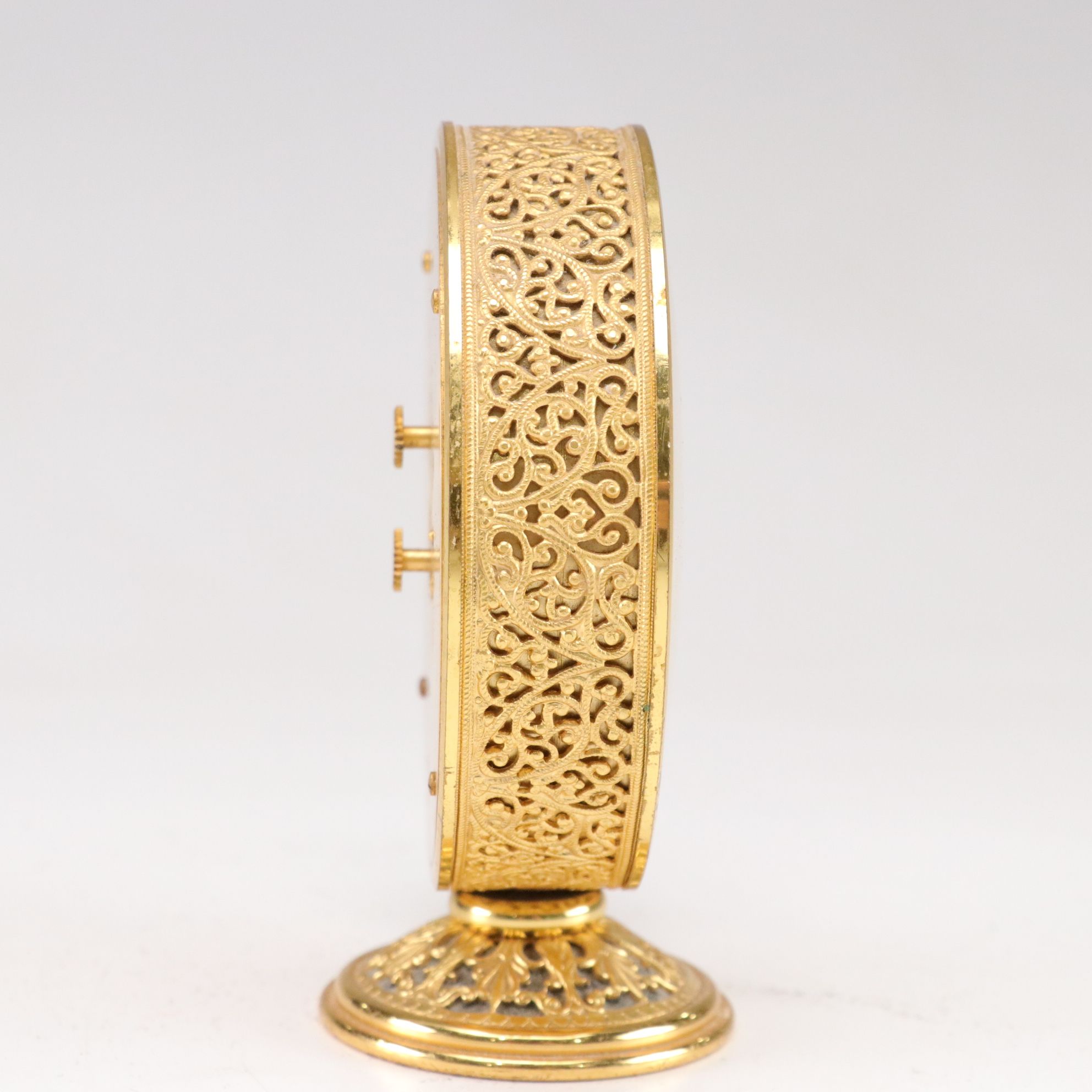 LeCoultre Co. Gilt Desk Clock with Guilloché Mini Frame