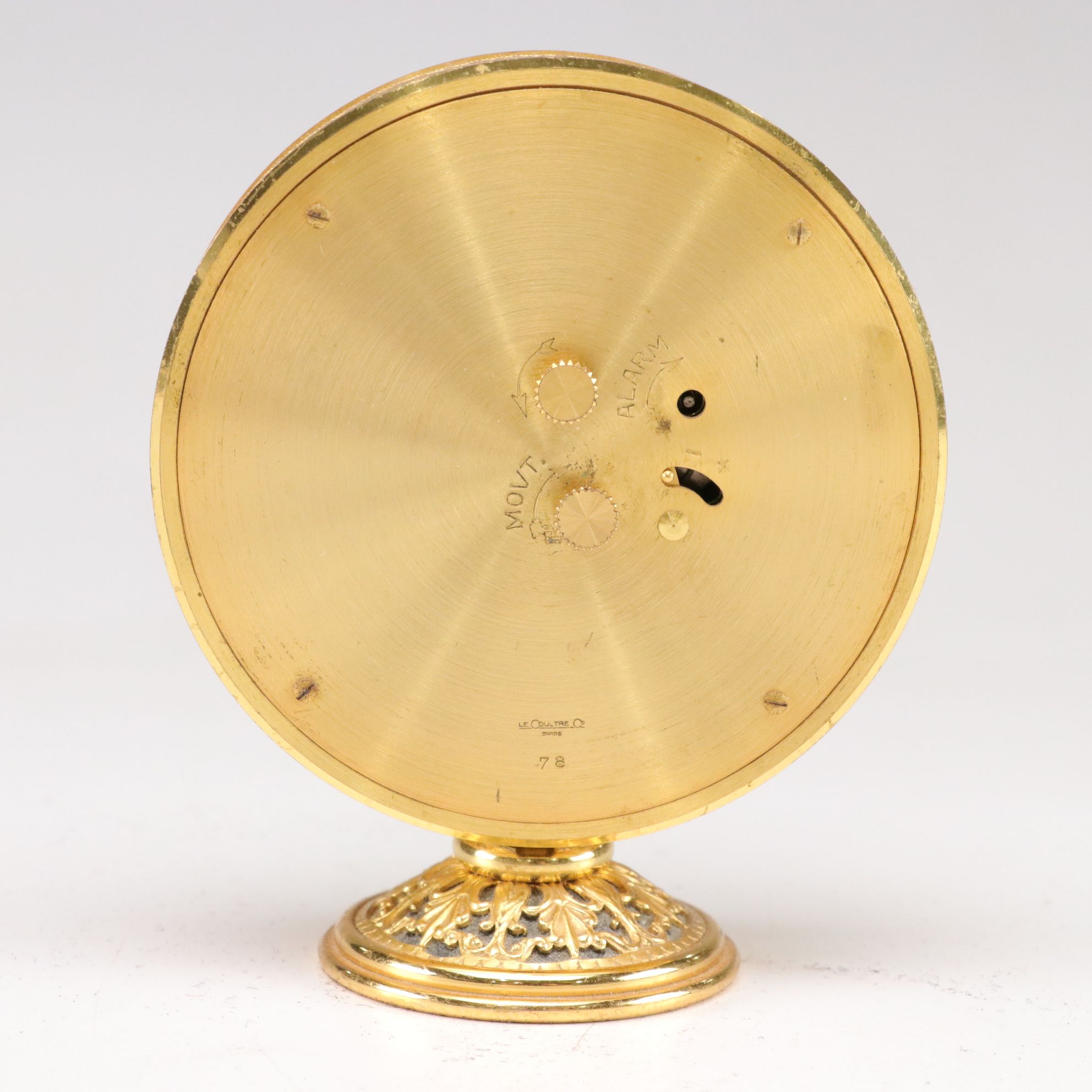 LeCoultre Co. Gilt Desk Clock with Guilloché Mini Frame