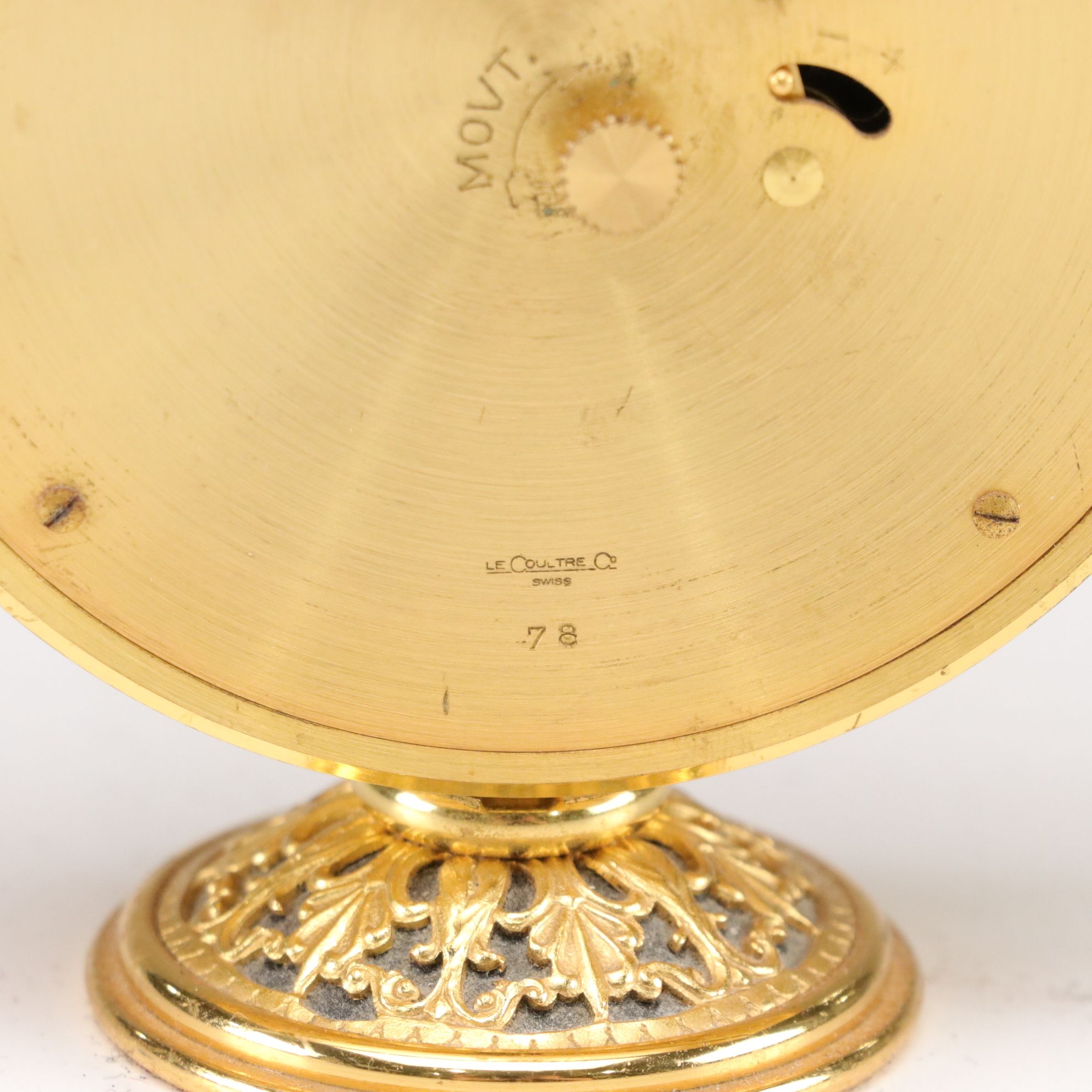 LeCoultre Co. Gilt Desk Clock with Guilloché Mini Frame