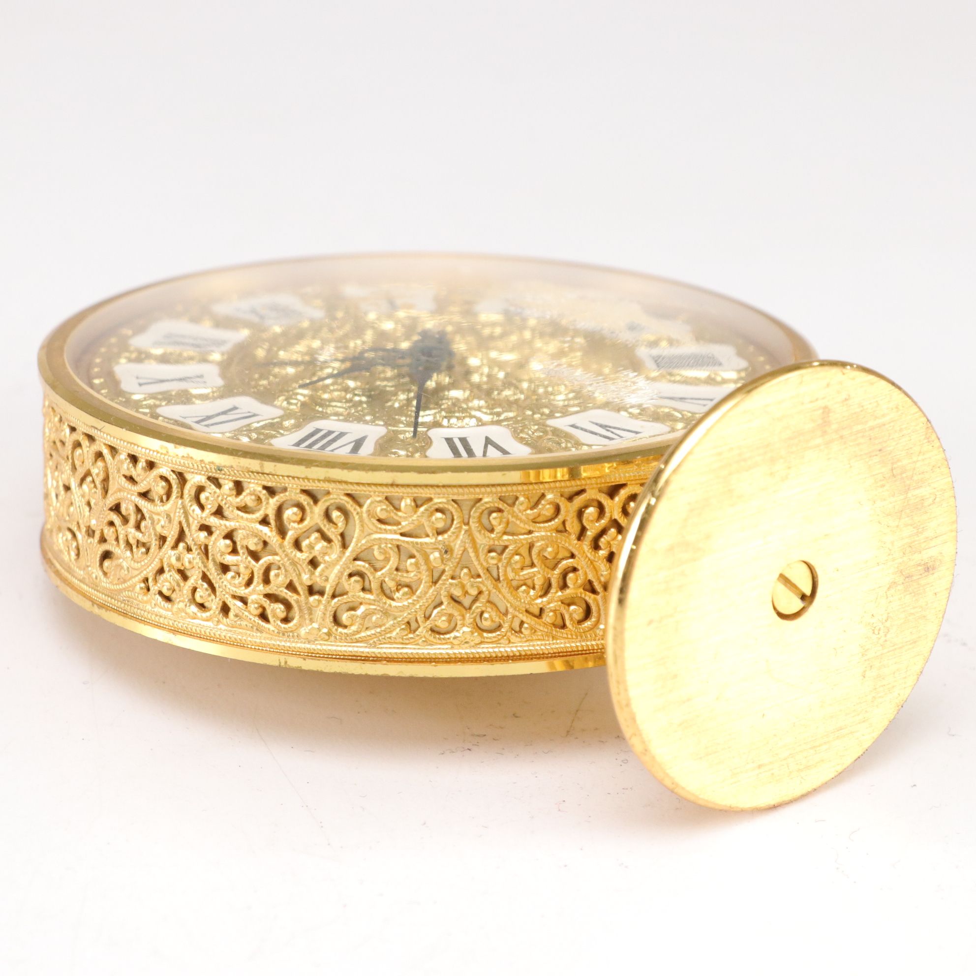 LeCoultre Co. Gilt Desk Clock with Guilloché Mini Frame