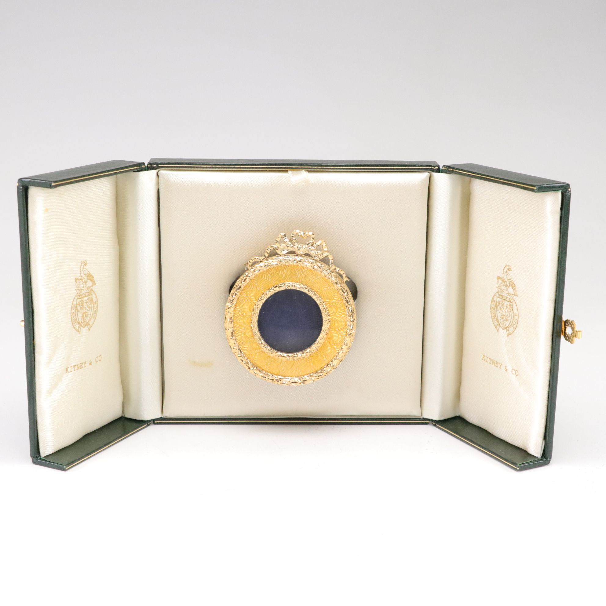 LeCoultre Co. Gilt Desk Clock with Guilloché Mini Frame