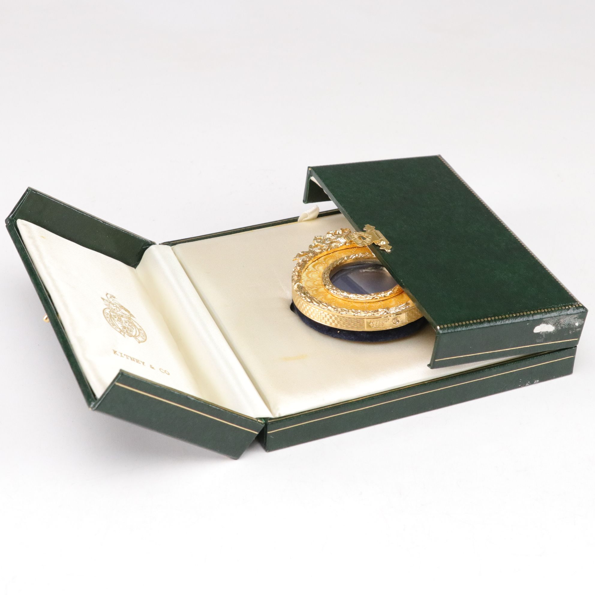 LeCoultre Co. Gilt Desk Clock with Guilloché Mini Frame