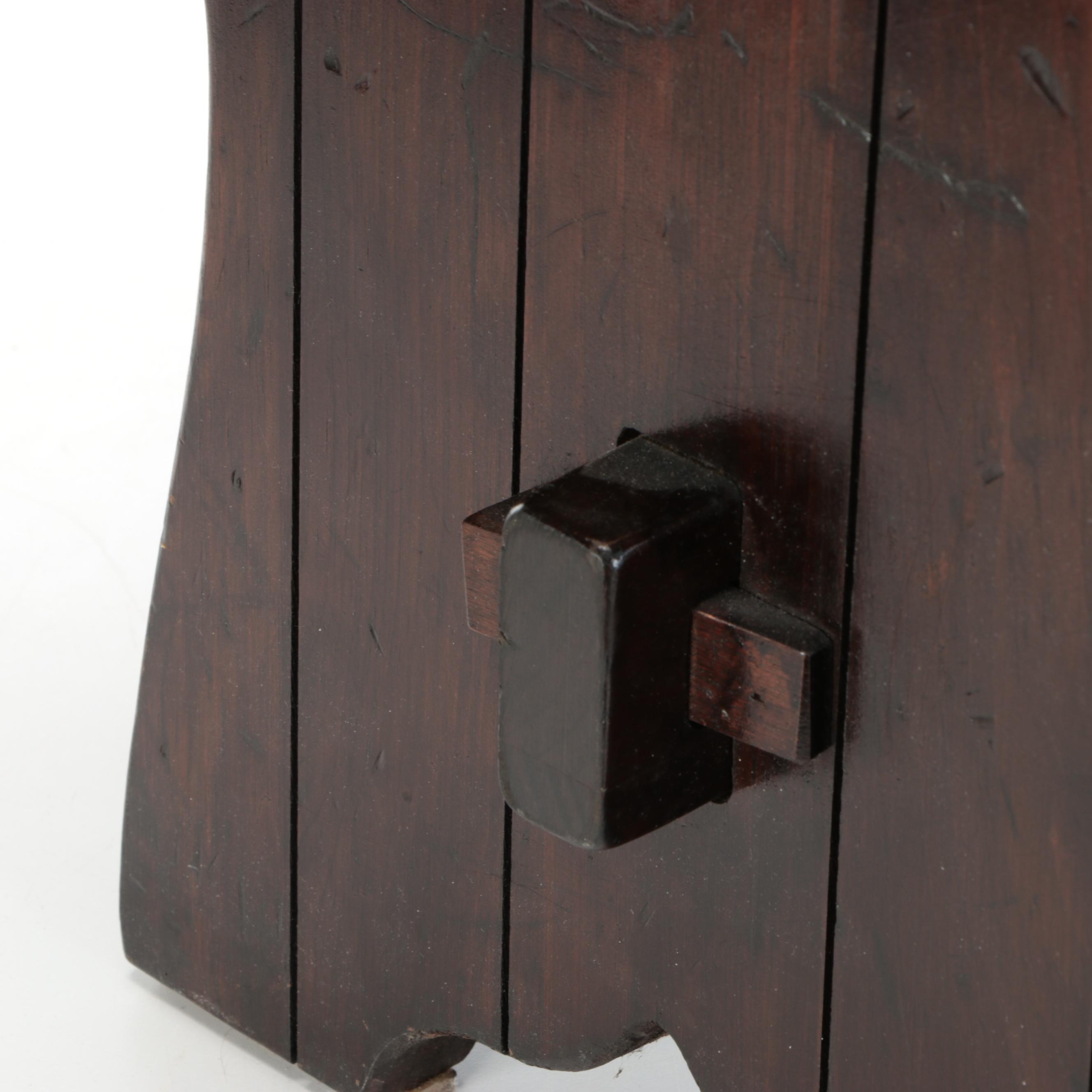 Black Leather and Wood Footrest