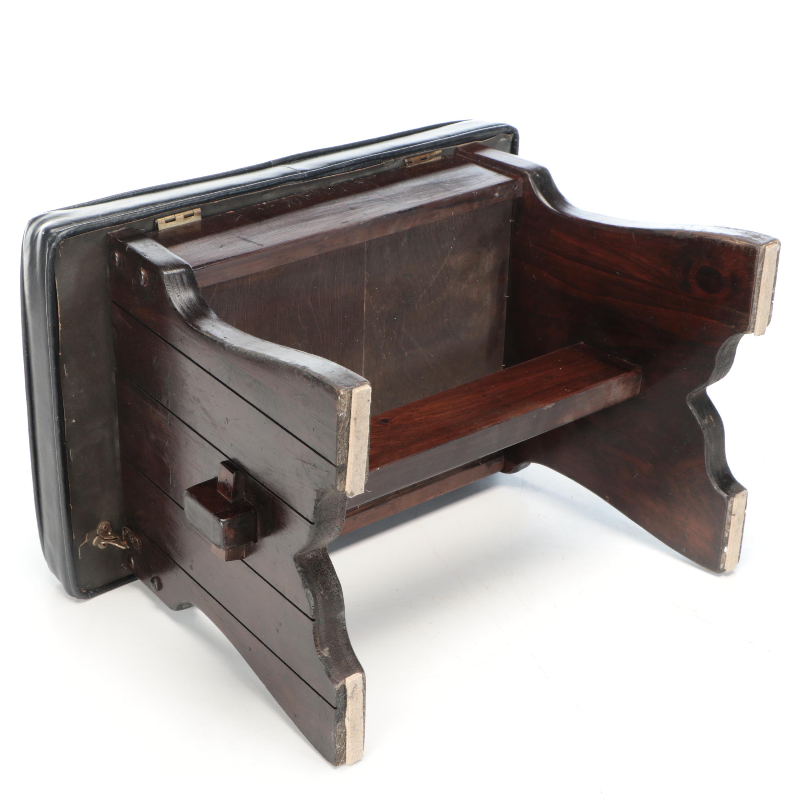 Black Leather and Wood Footrest