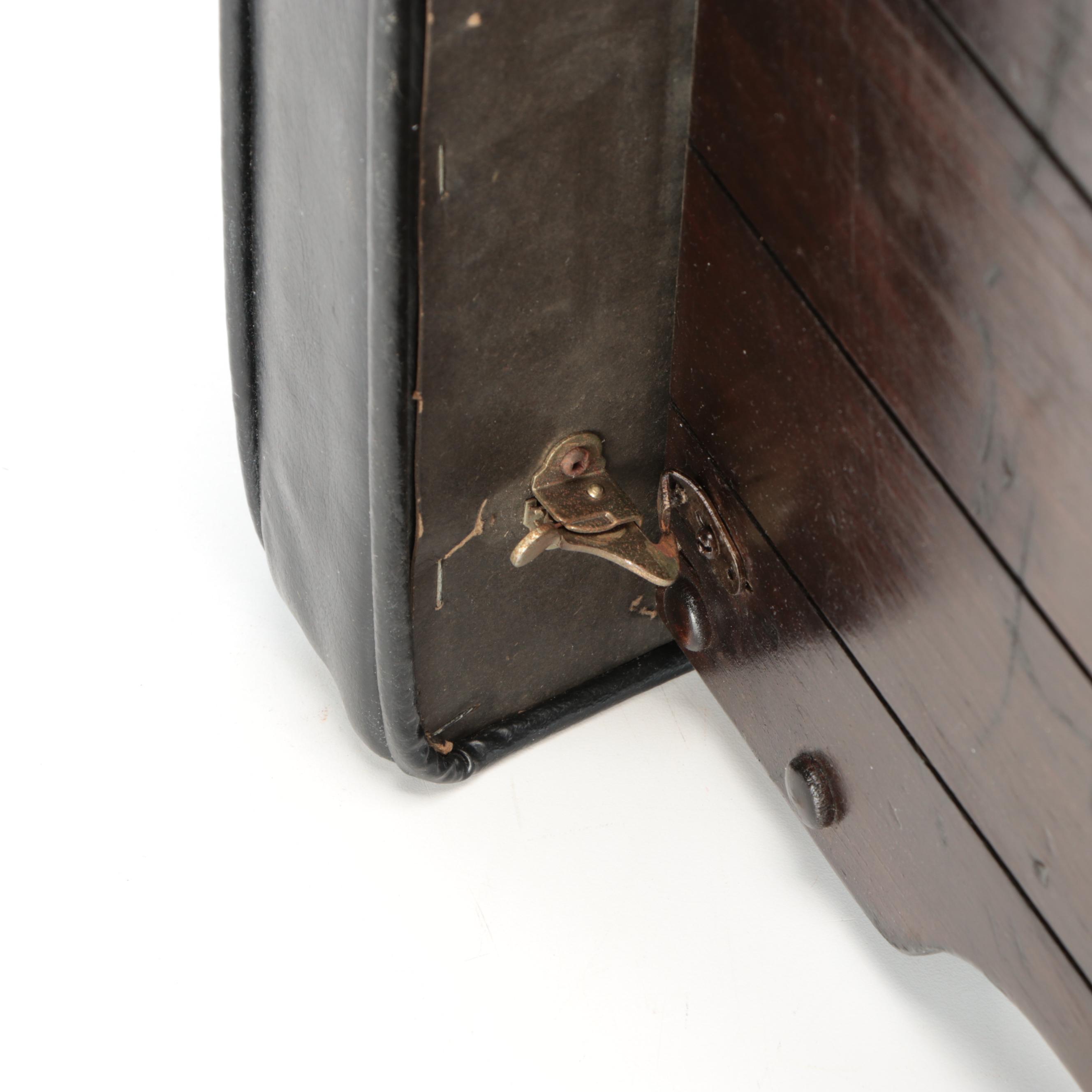 Black Leather and Wood Footrest