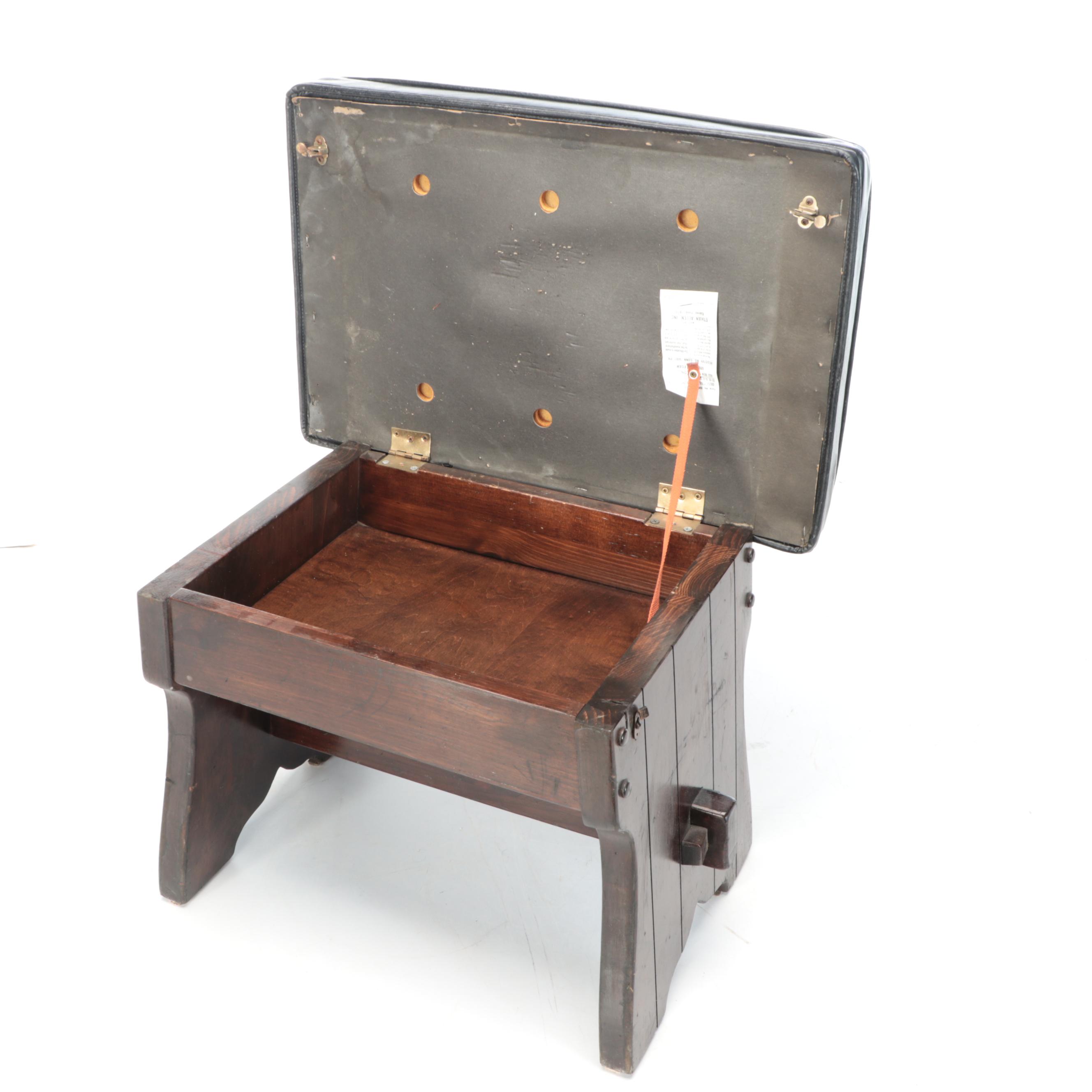 Black Leather and Wood Footrest