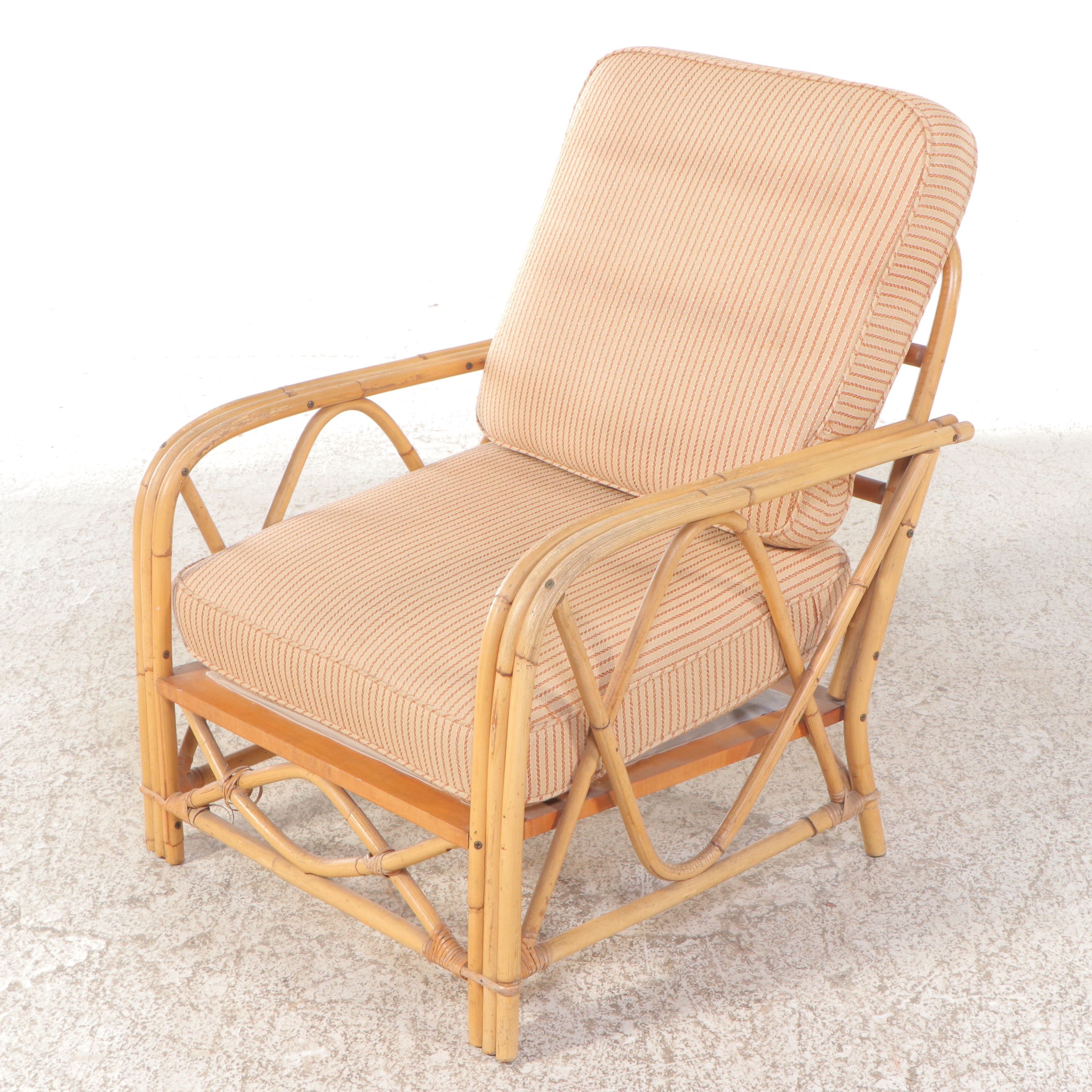 Ficks Reed Co. Mid Century Modern Style Rattan Bentwood Armchair with Cushions