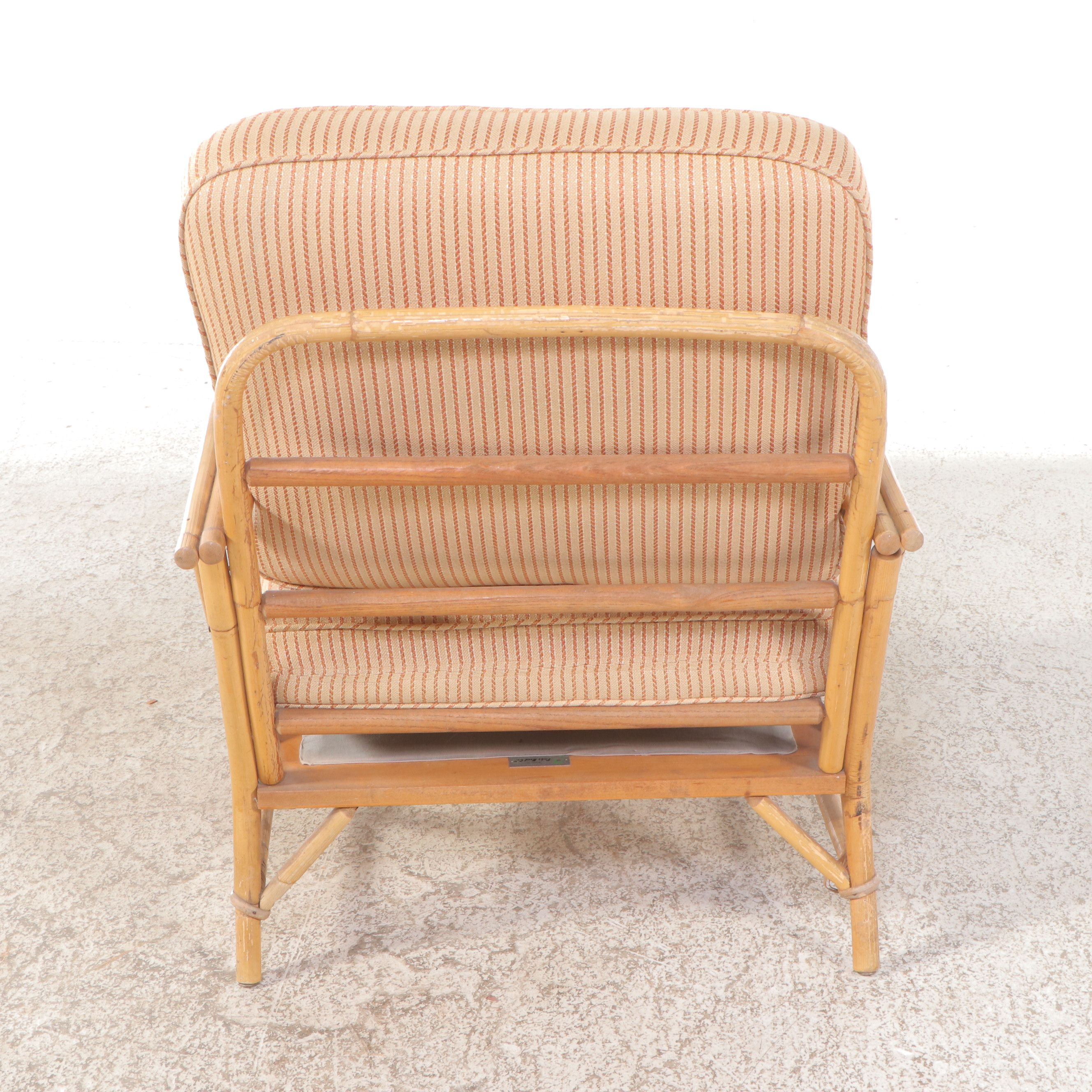 Ficks Reed Co. Mid Century Modern Style Rattan Bentwood Armchair with Cushions