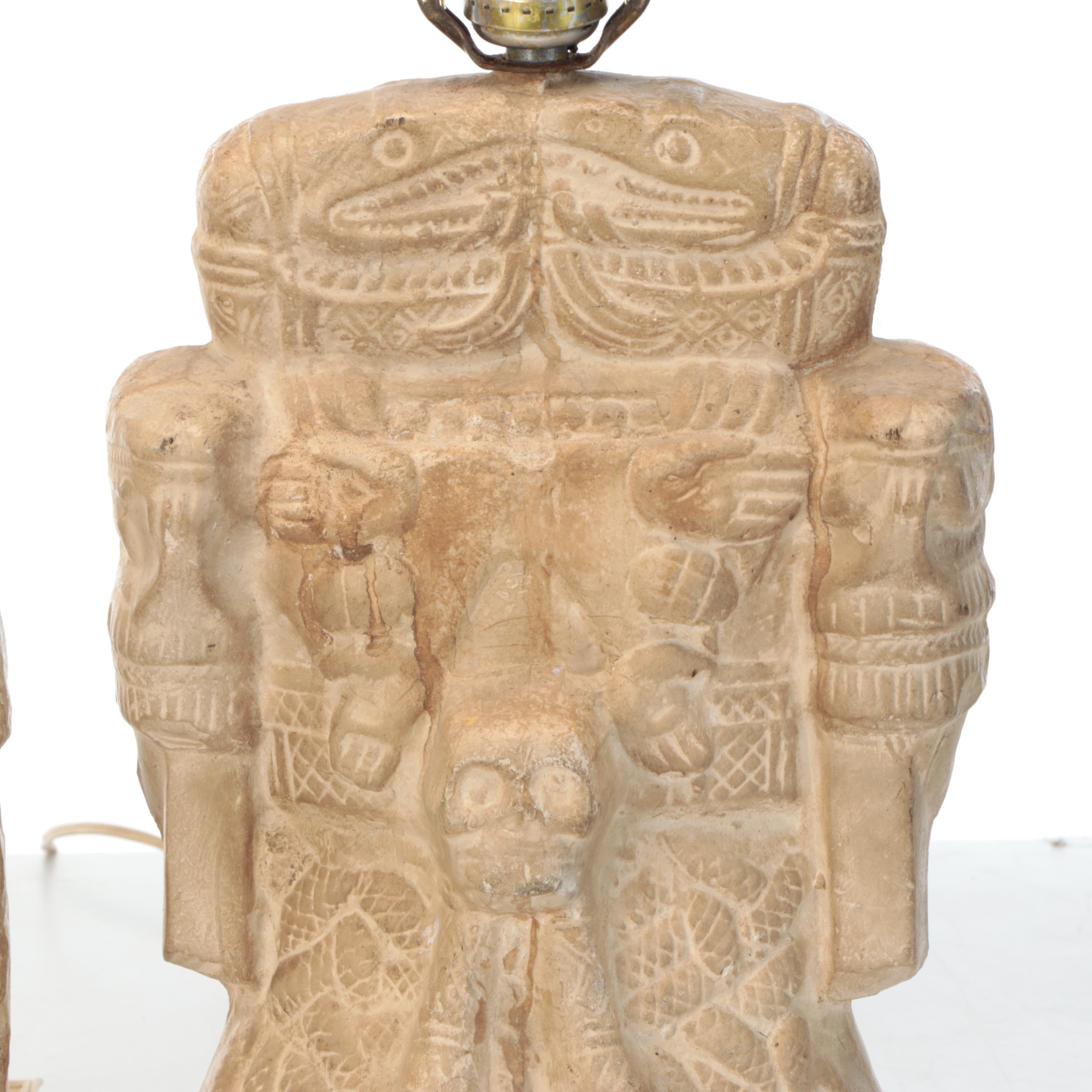 Pair of Mesoamerican Inspired Plaster Table Lamps, Contemporary