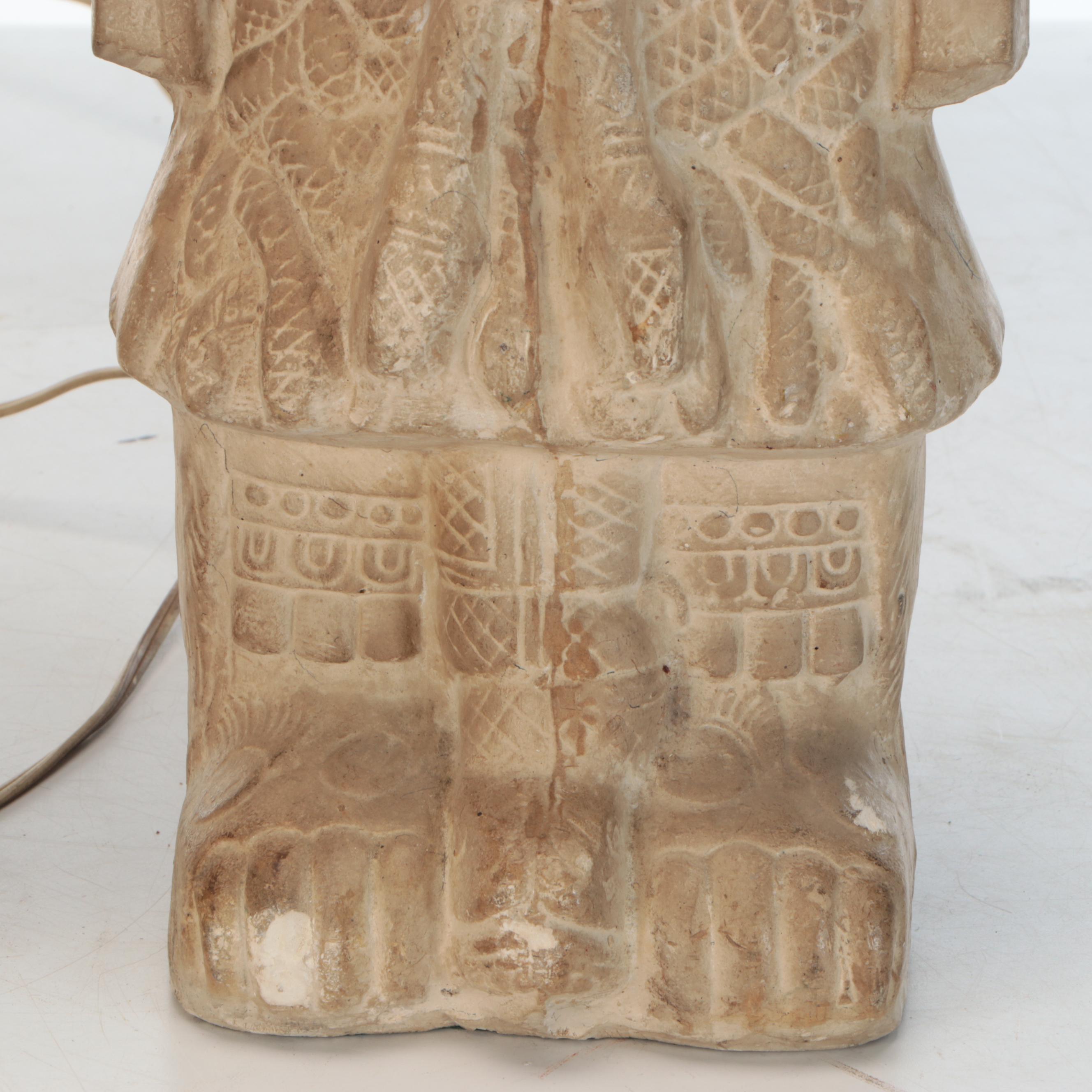 Pair of Mesoamerican Inspired Plaster Table Lamps, Contemporary