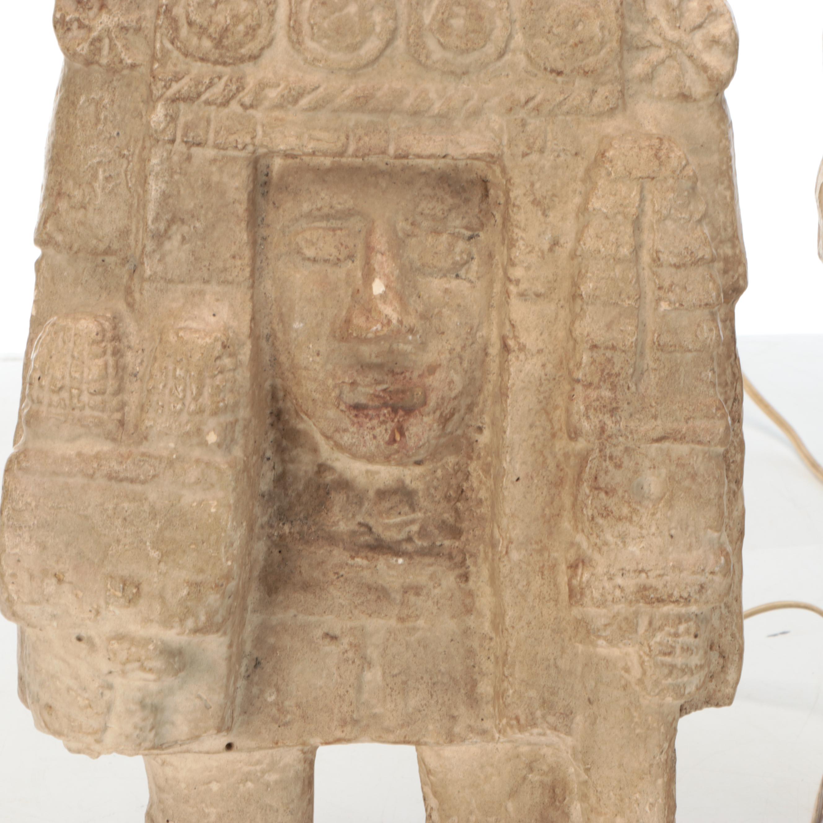 Pair of Mesoamerican Inspired Plaster Table Lamps, Contemporary