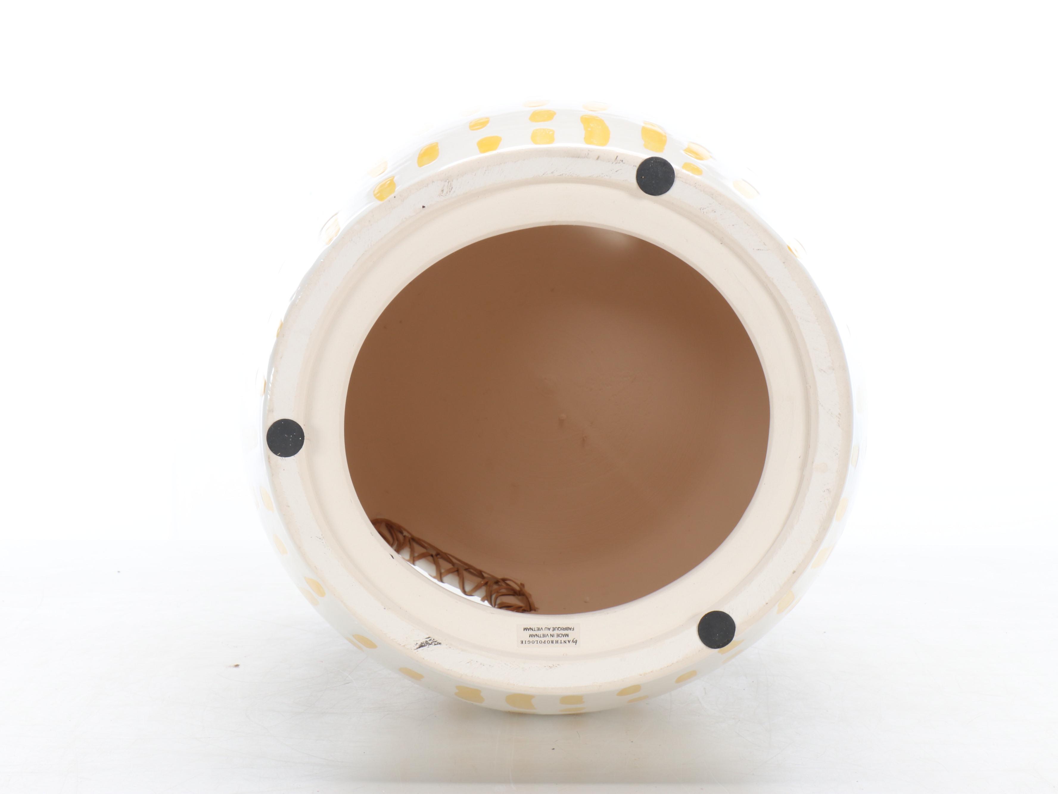 Anthropologie Ceramic Striped Garden Stool Style Side Table