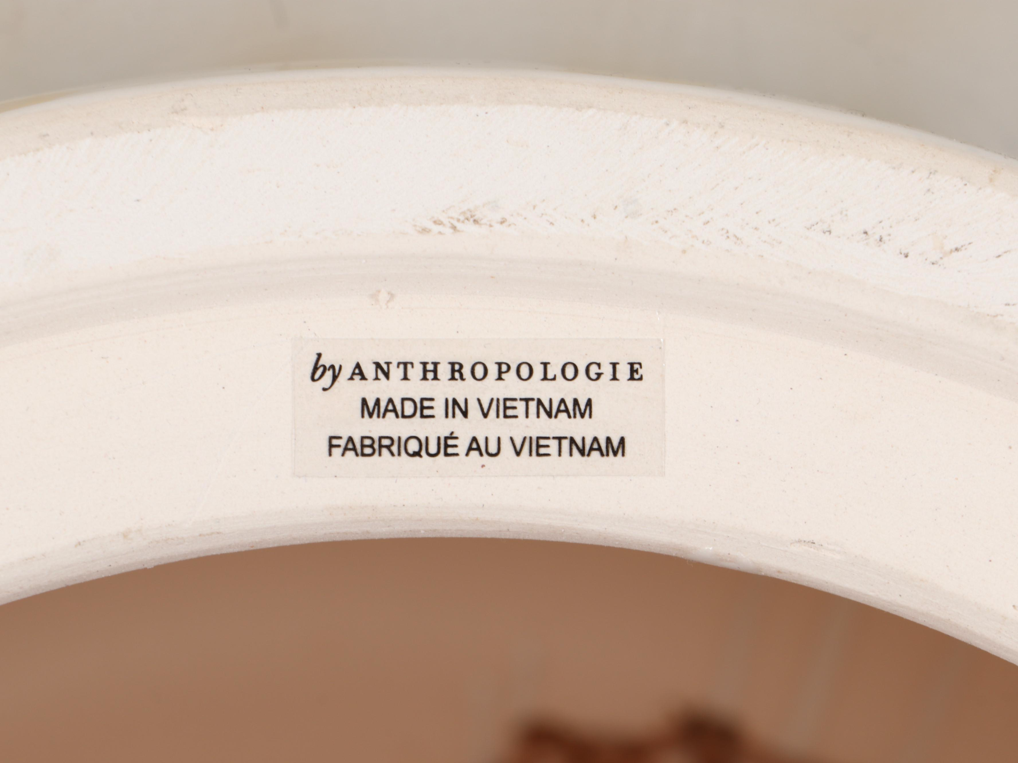 Anthropologie Ceramic Striped Garden Stool Style Side Table