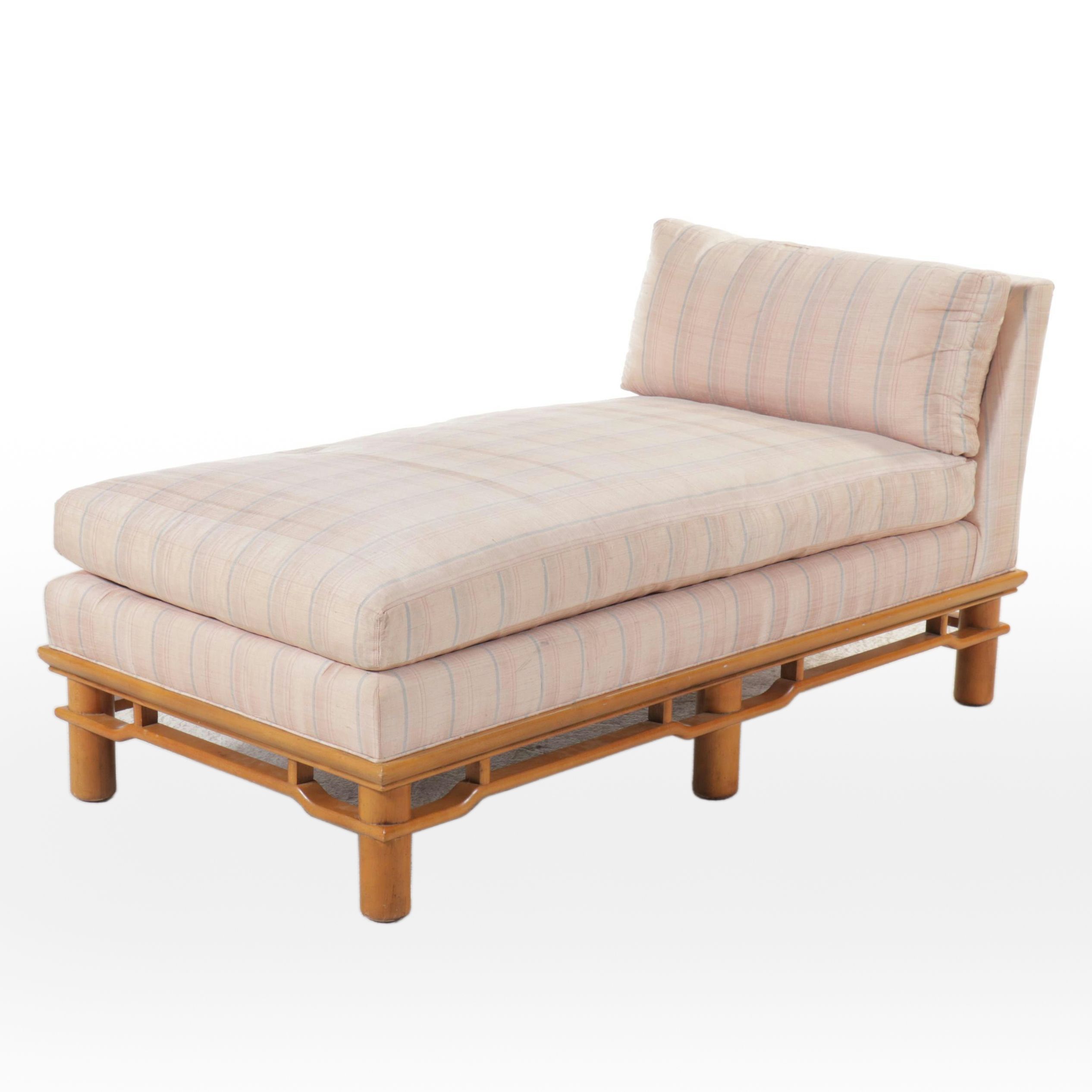 Baker Furniture Upholstered Chaise on Wooden Faux Base