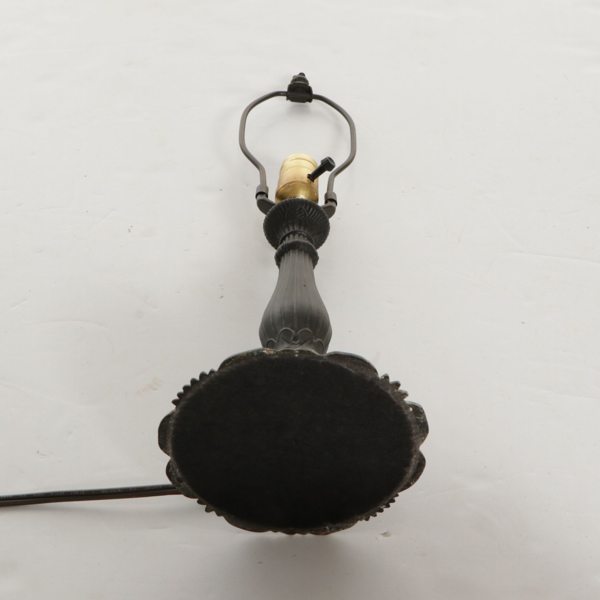 Tiffany Style Flowering Lotus Slag Glass and Cast Metal Table Lamp