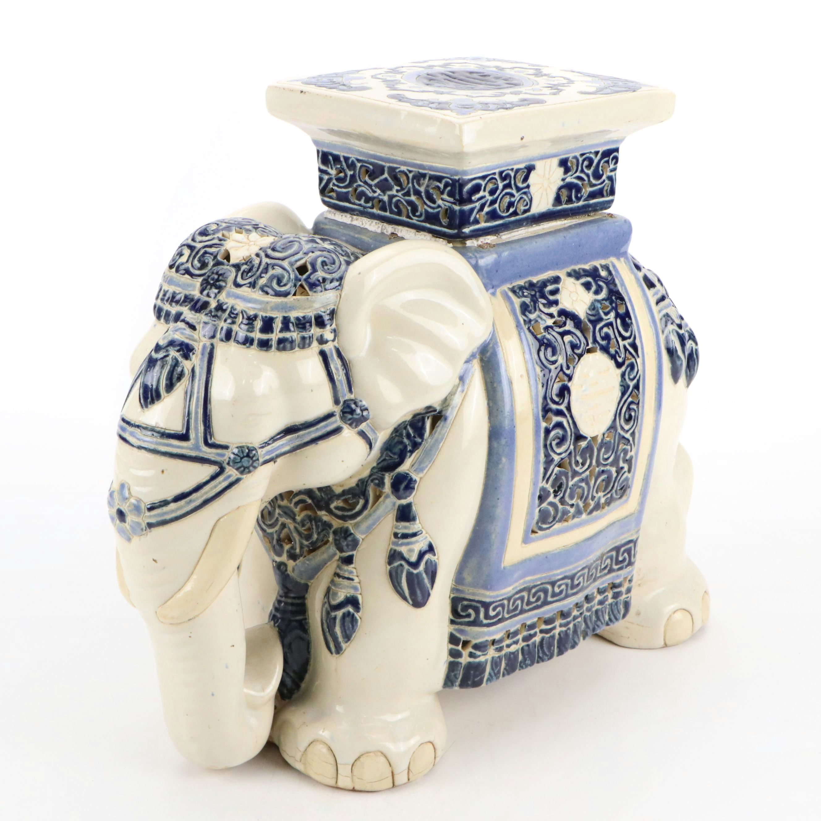 Indo-Persian Style Reticulated Ceramic Elephant Garden Seat