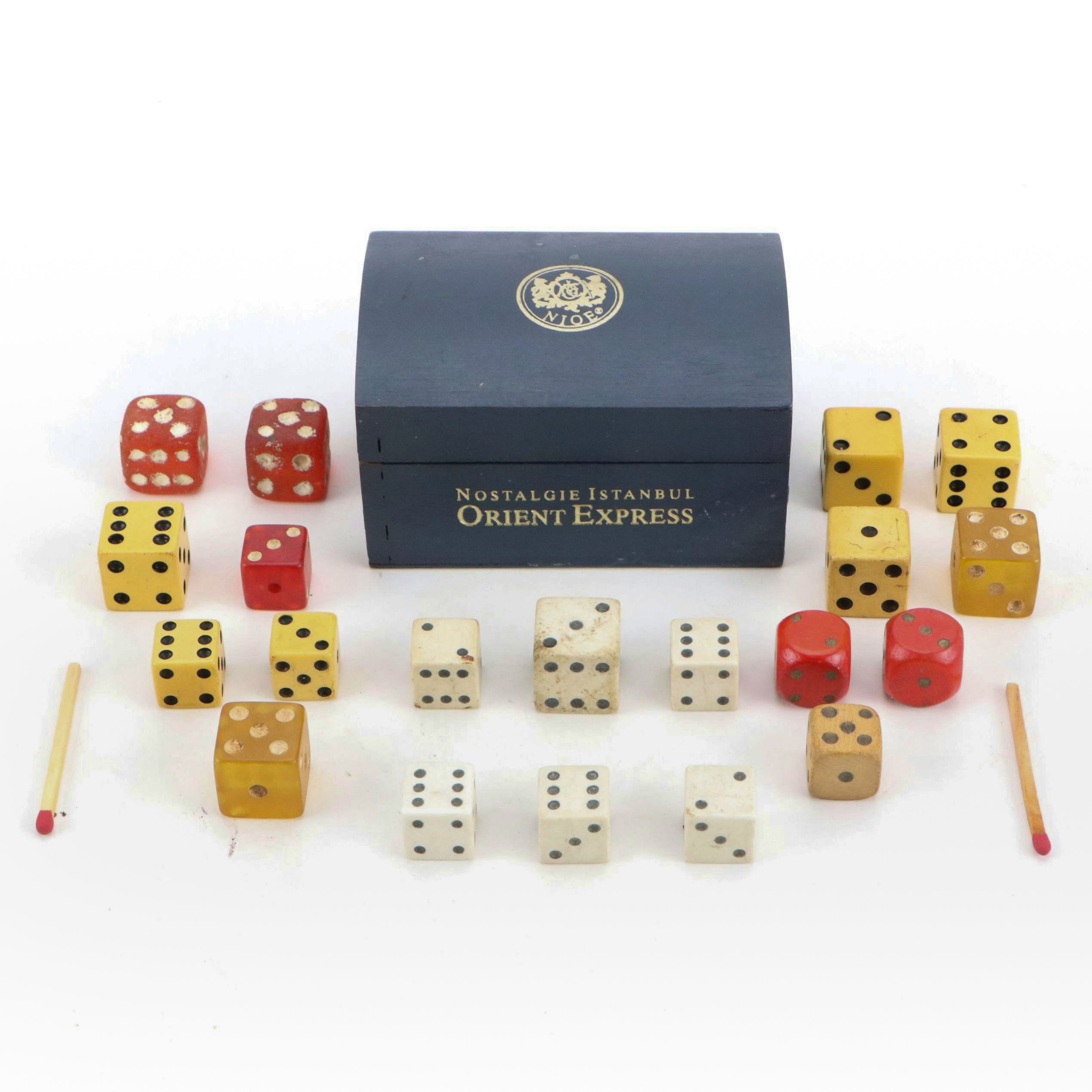 Celluloid, Glass and Other Playing Dice in Box
