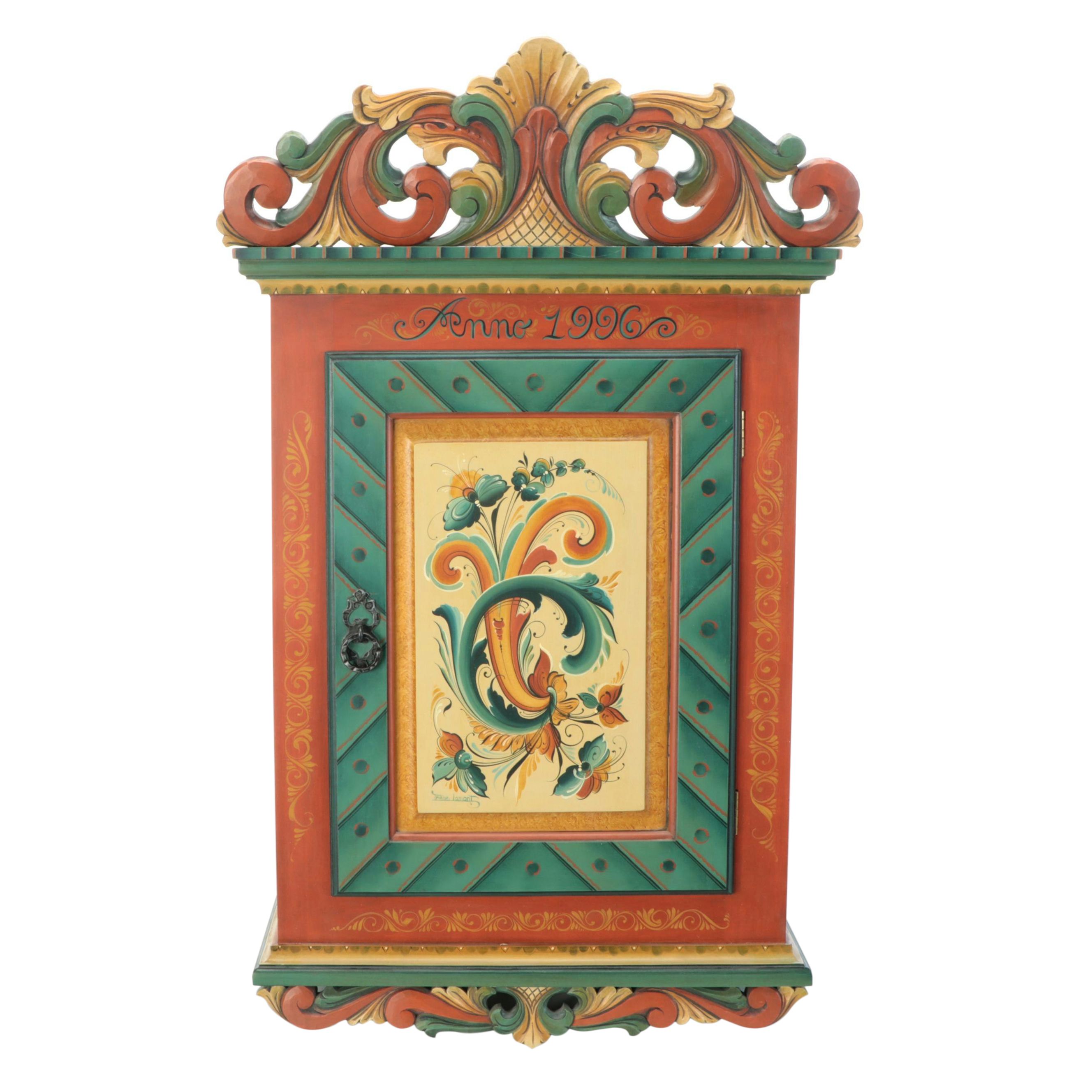 Vintage Irene Lamont Polychrome Wooden Wall Cabinet