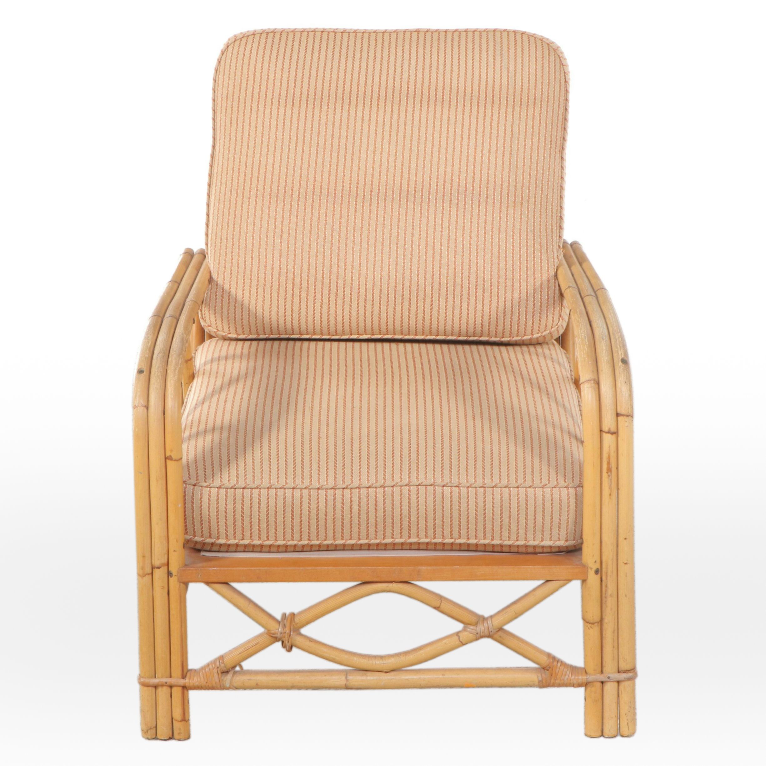 Ficks Reed Co. Mid Century Modern Style Rattan Bentwood Armchair with Cushions