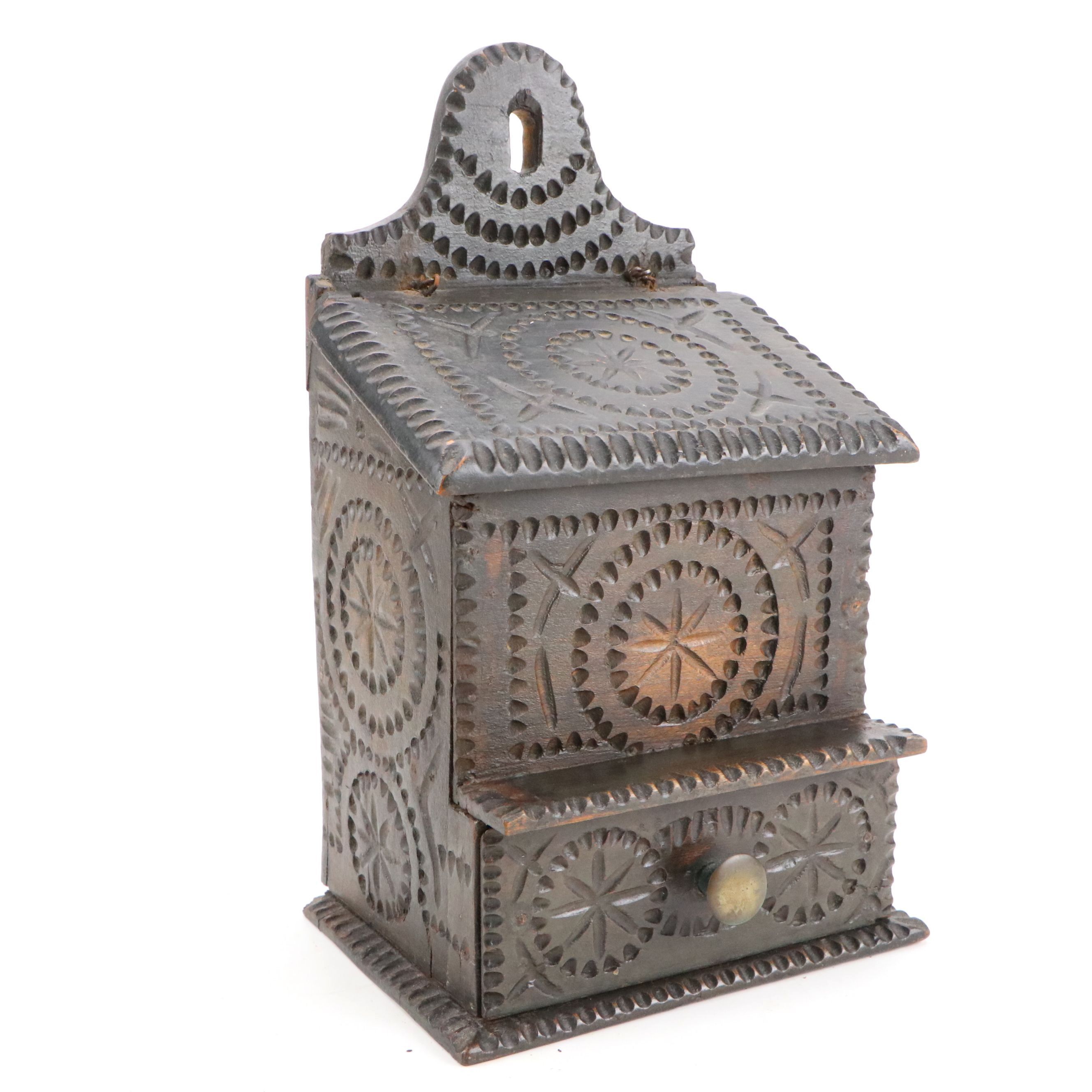 Folk Art Carved Wood Salt Box