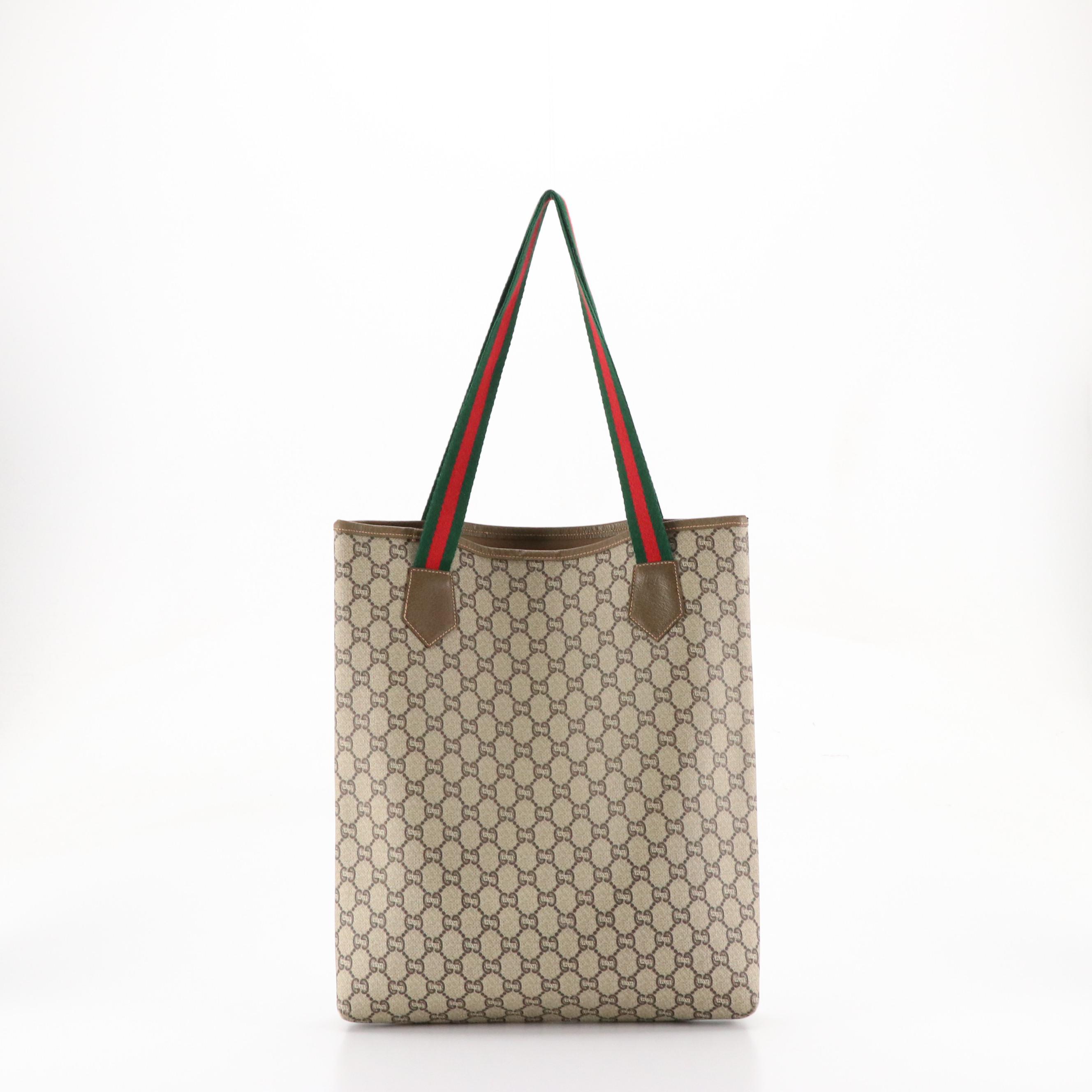 Gucci Plus Front Pocket Tote in GG Supreme Canvas, Leather and Web Straps